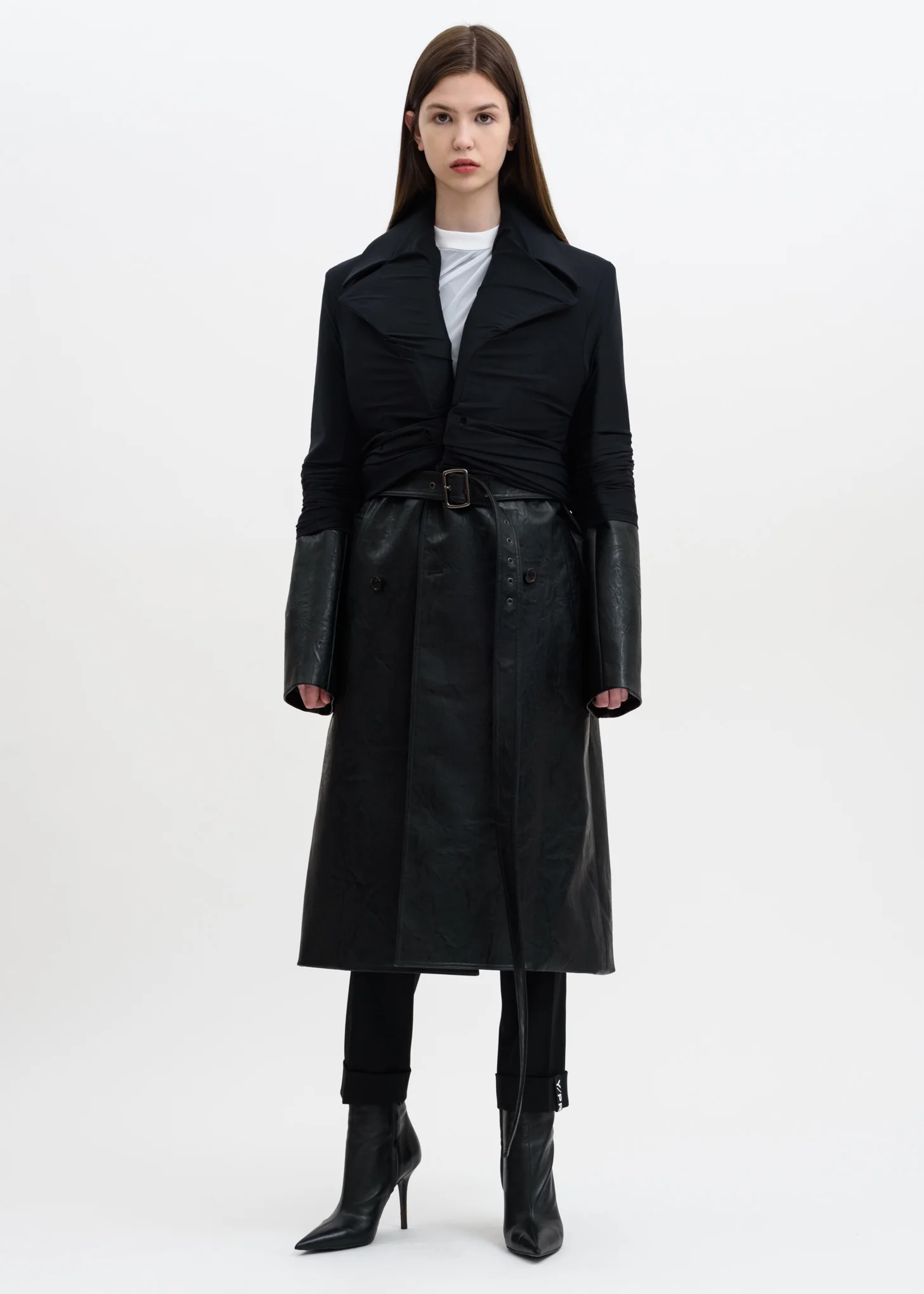 Black Faux Leather Condom Trench Coat