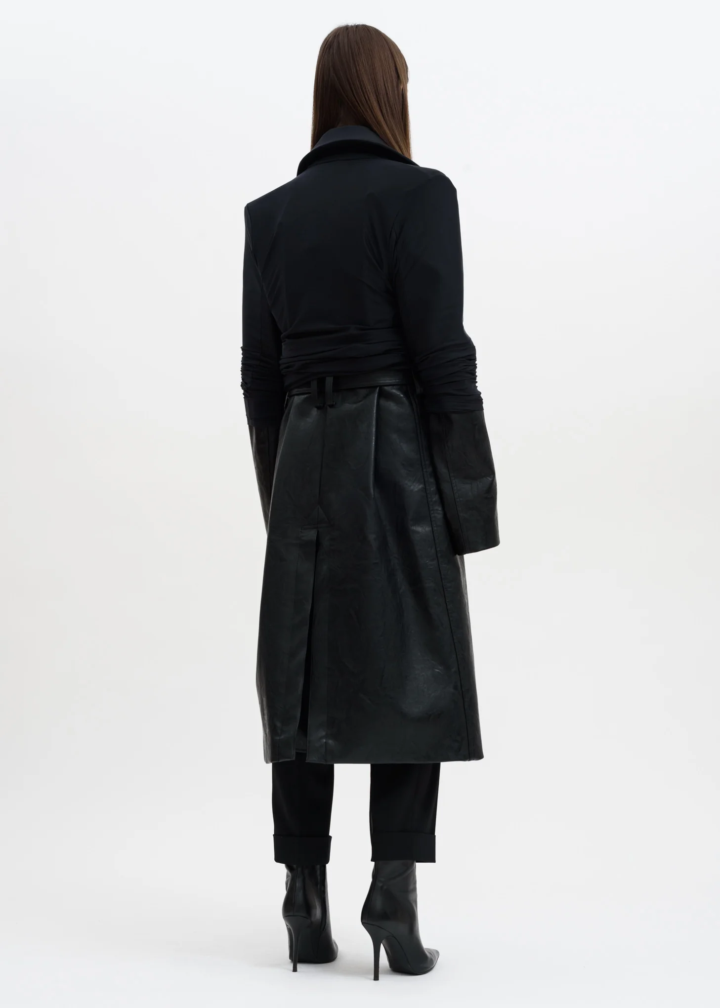 Black Faux Leather Condom Trench Coat - Image 2