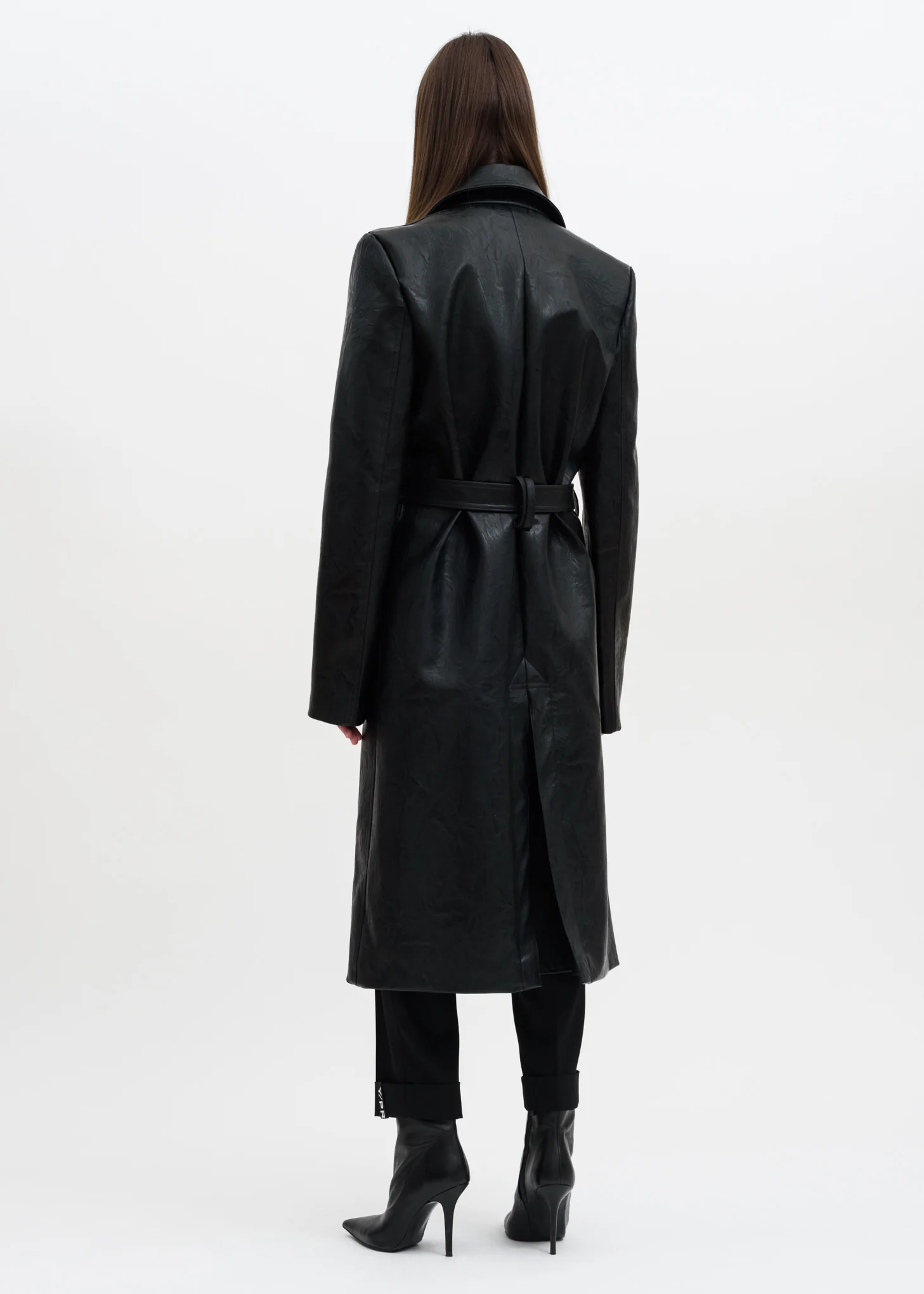 Black Faux Leather Condom Trench Coat - Image 4