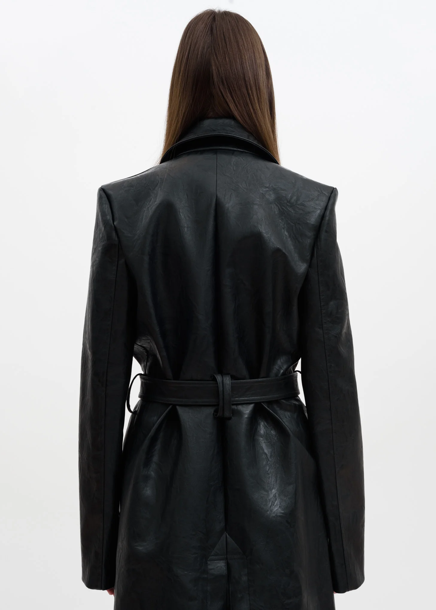 Black Faux Leather Condom Trench Coat - Image 6