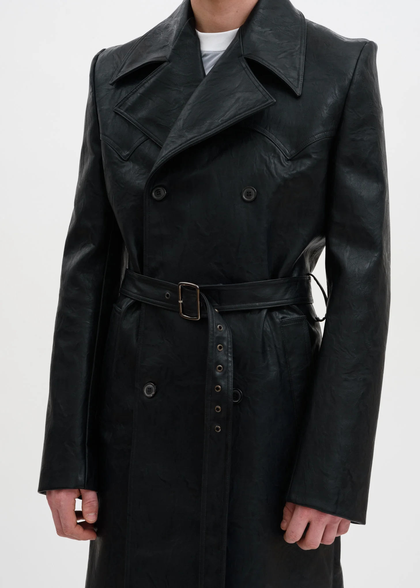 Black Faux Leather Condom Trench Coat - Image 10