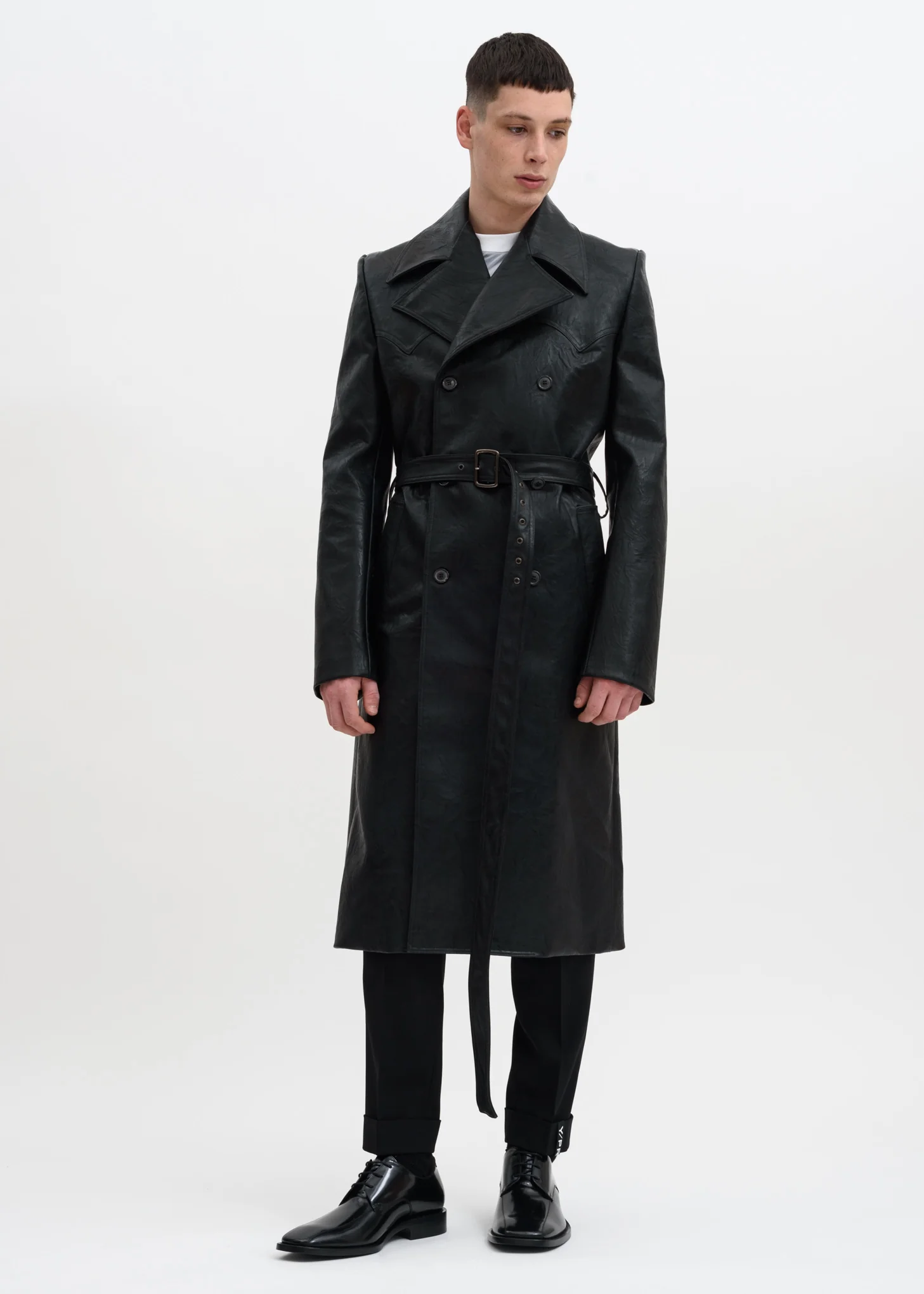 Black Faux Leather Condom Trench Coat - Image 2