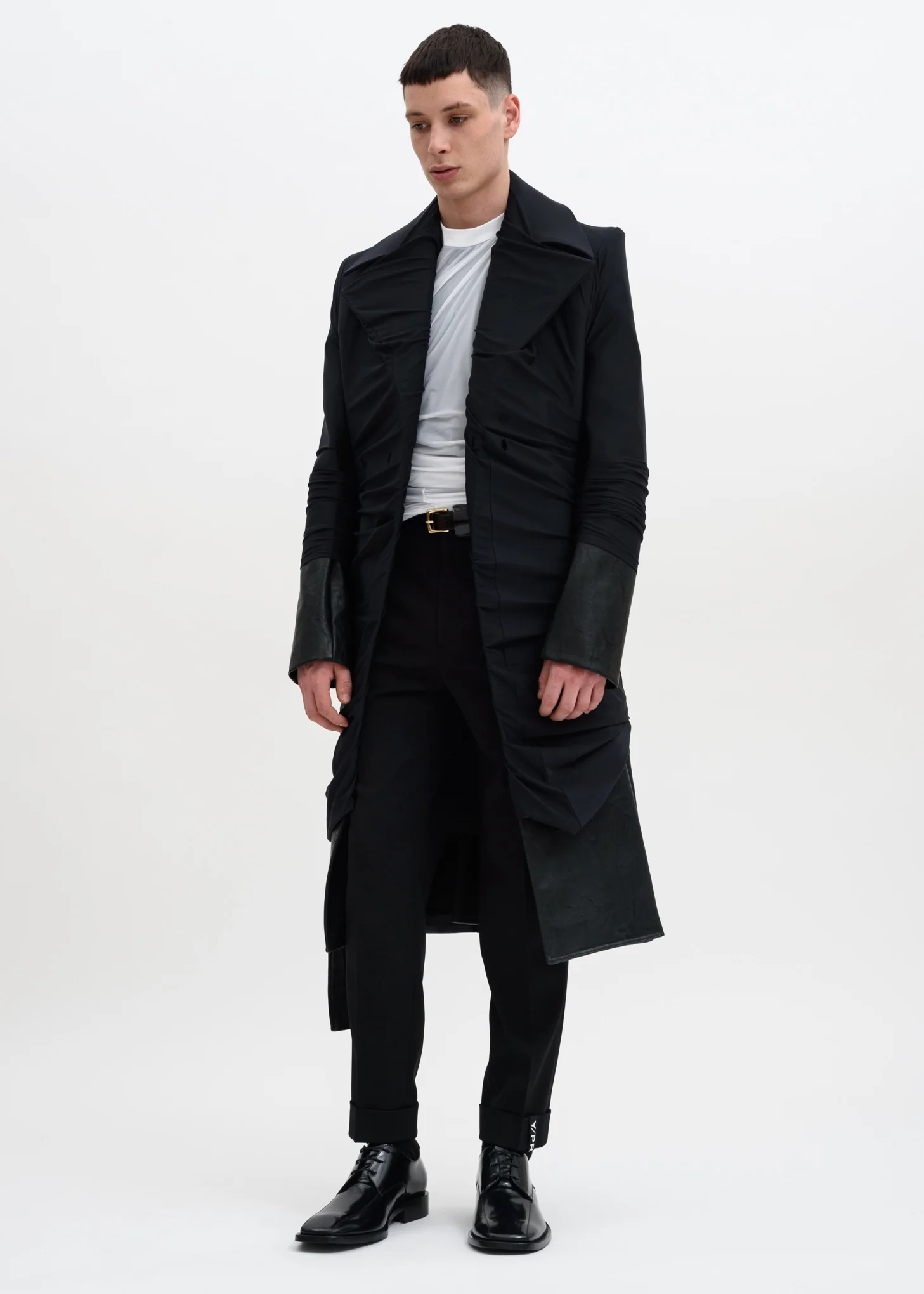 Black Faux Leather Condom Trench Coat - Image 3
