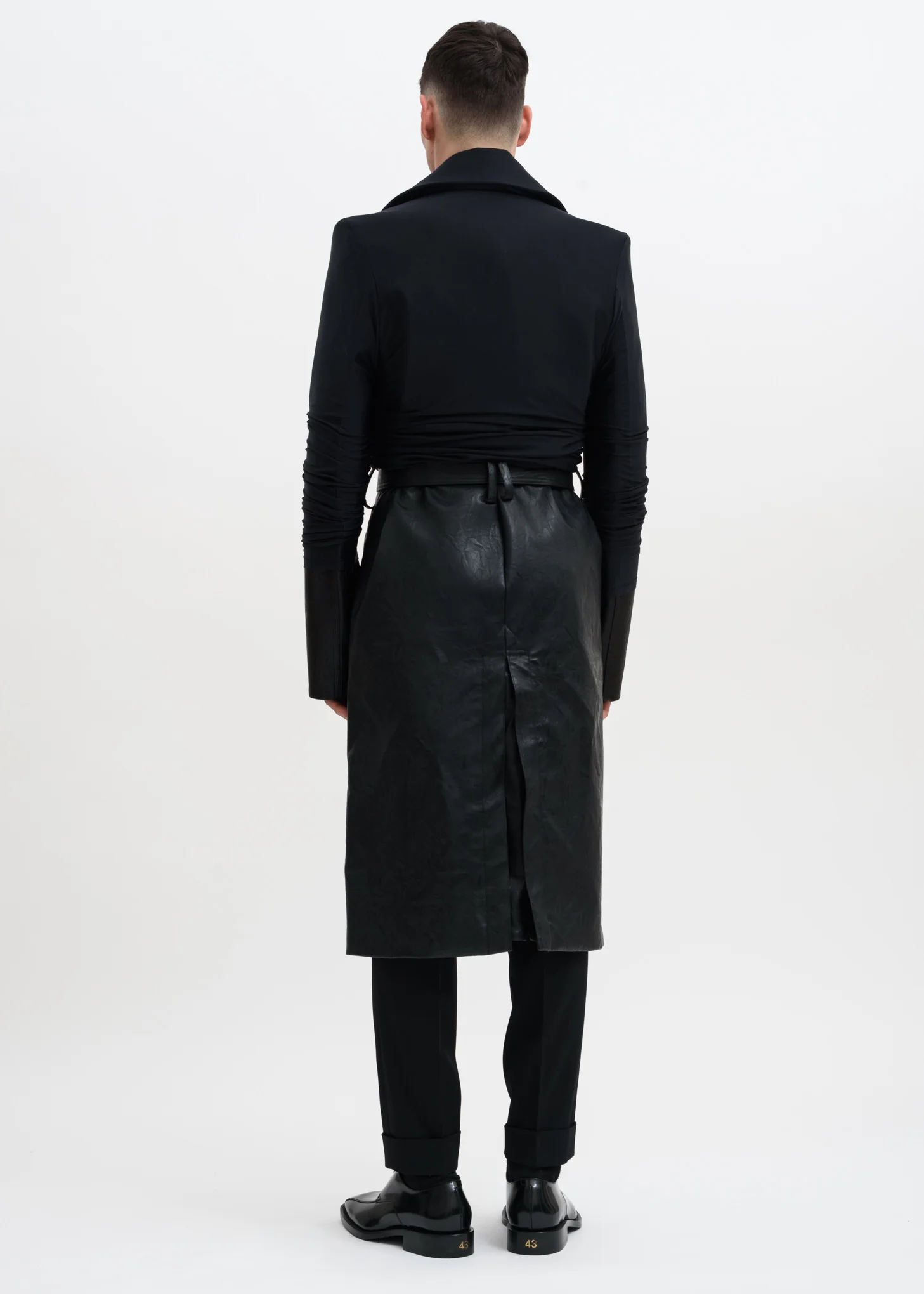 Black Faux Leather Condom Trench Coat - Image 4
