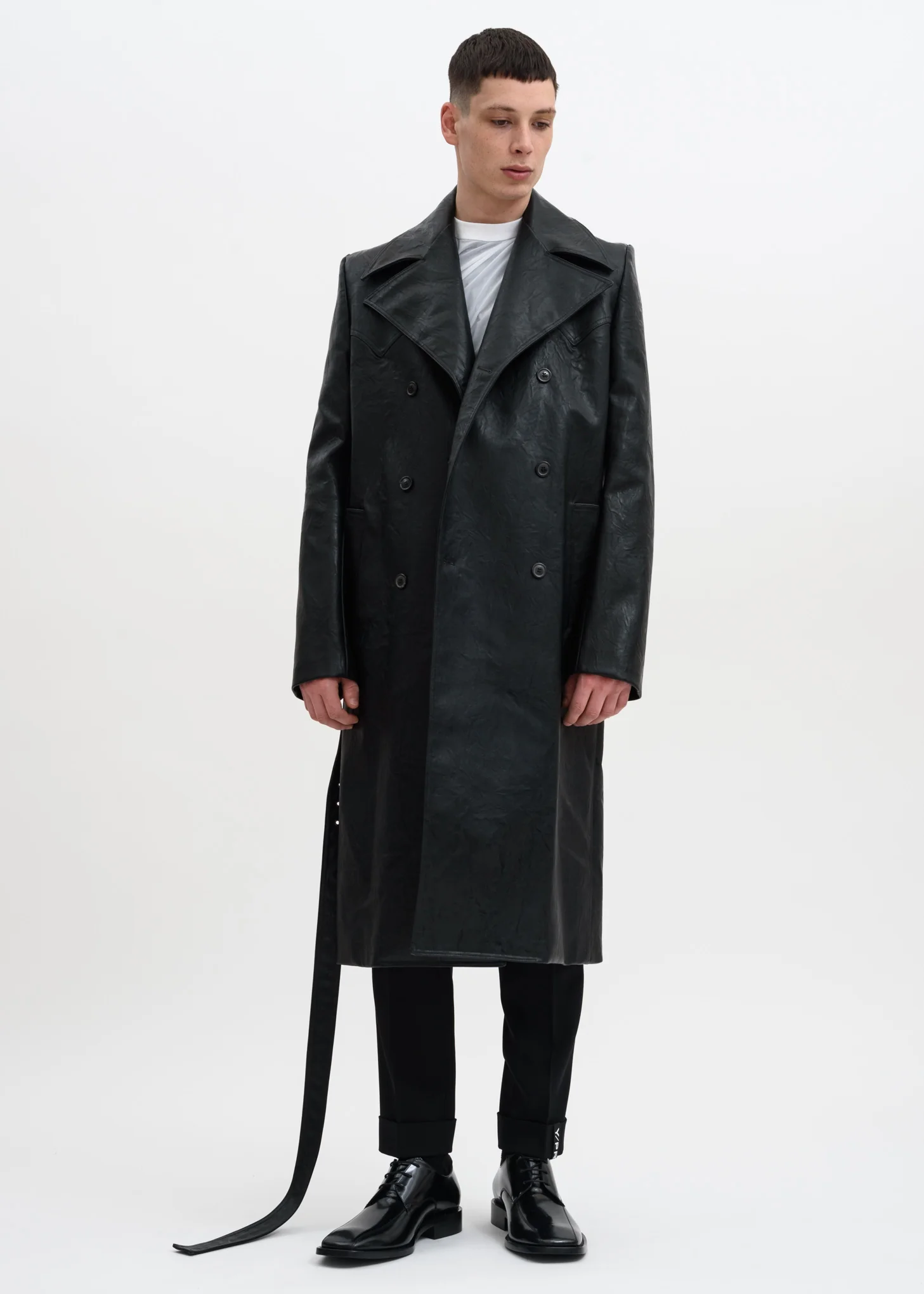 Black Faux Leather Condom Trench Coat - Image 5