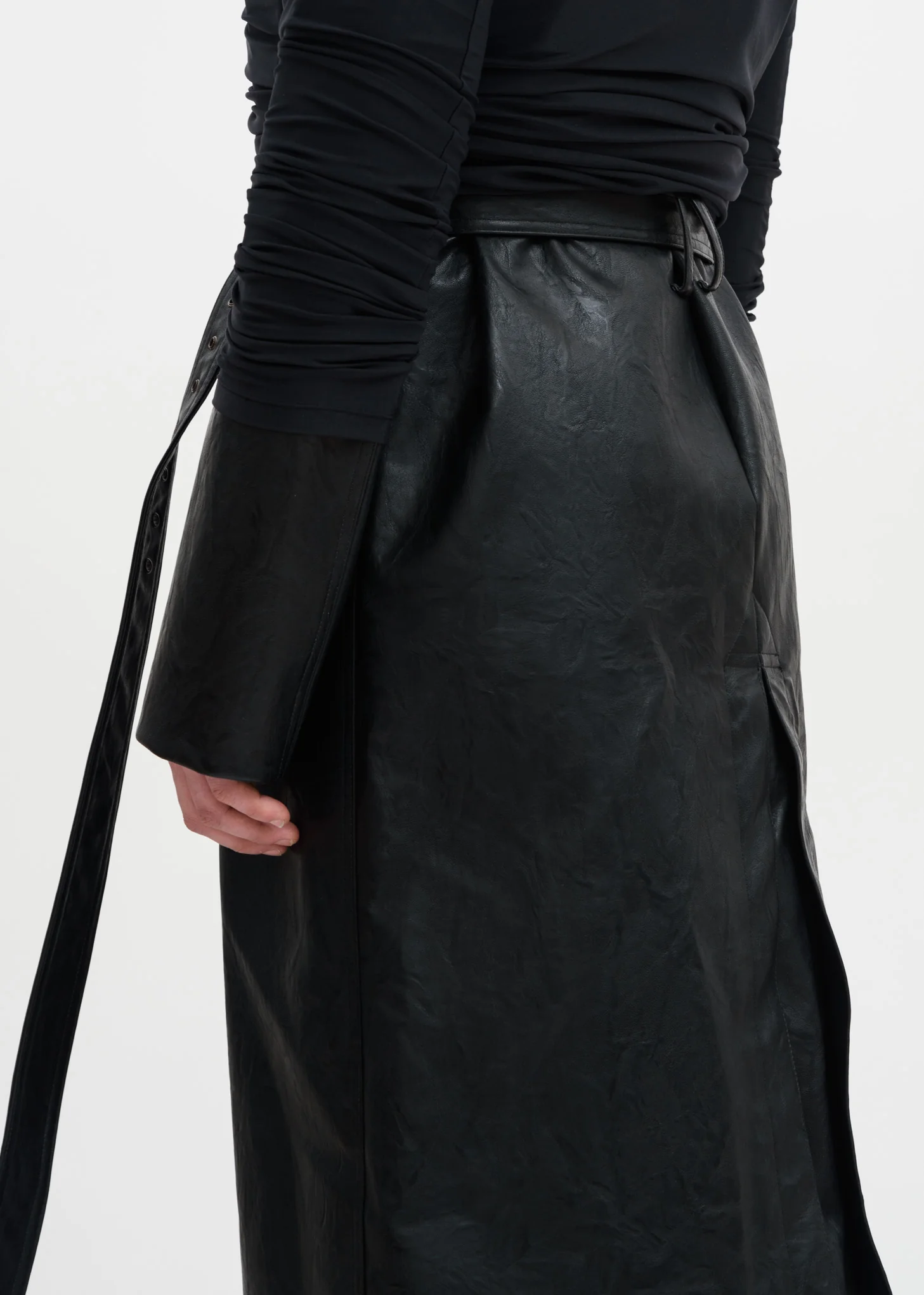 Black Faux Leather Condom Trench Coat - Image 7