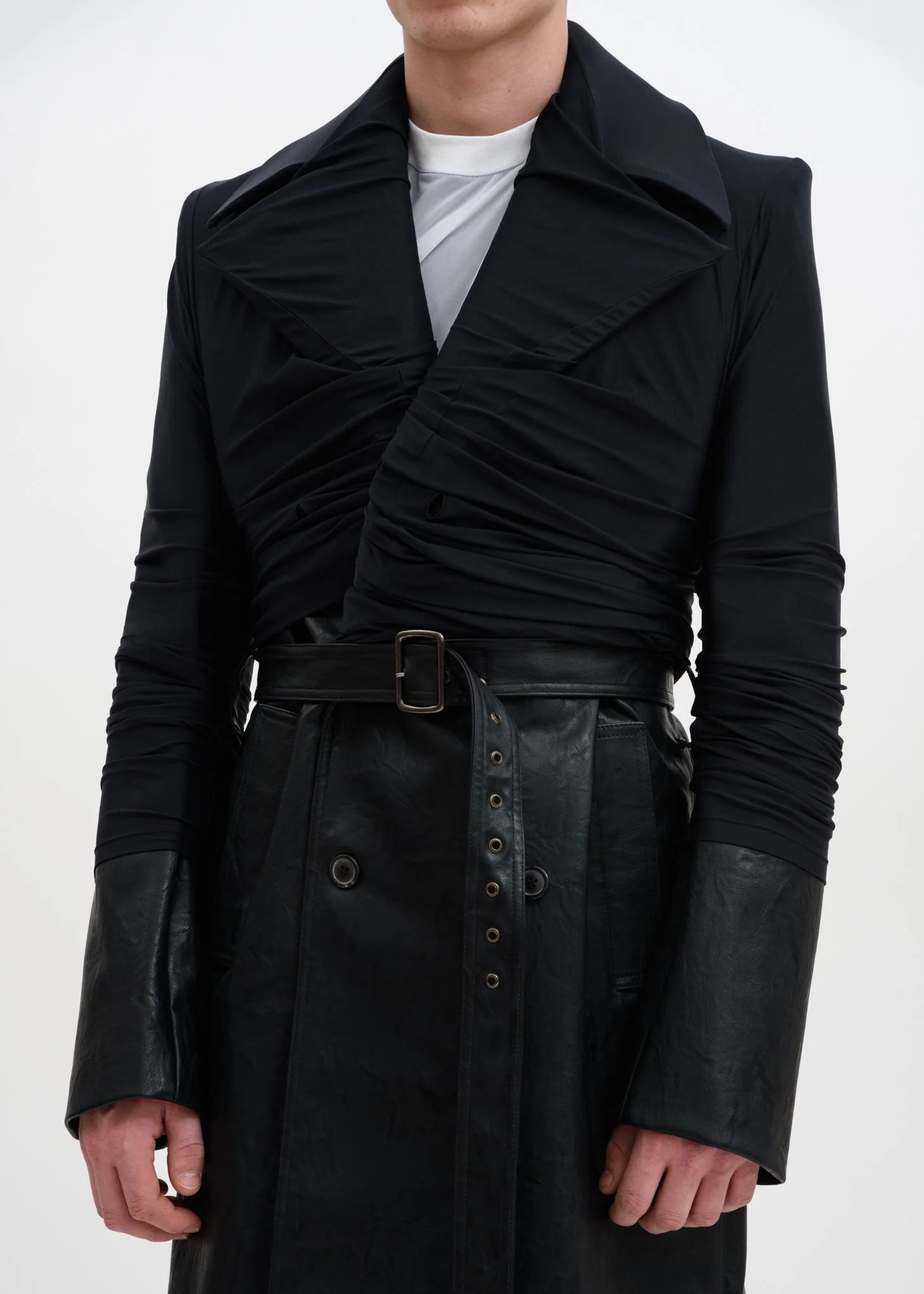Black Faux Leather Condom Trench Coat - Image 8