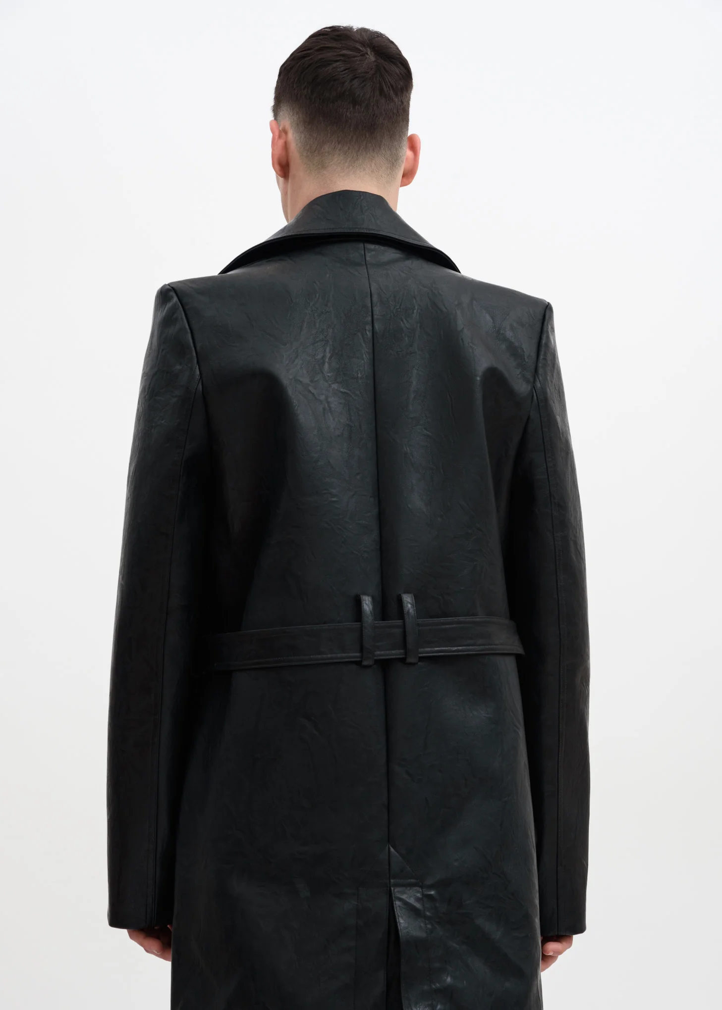 Black Faux Leather Condom Trench Coat - Image 9