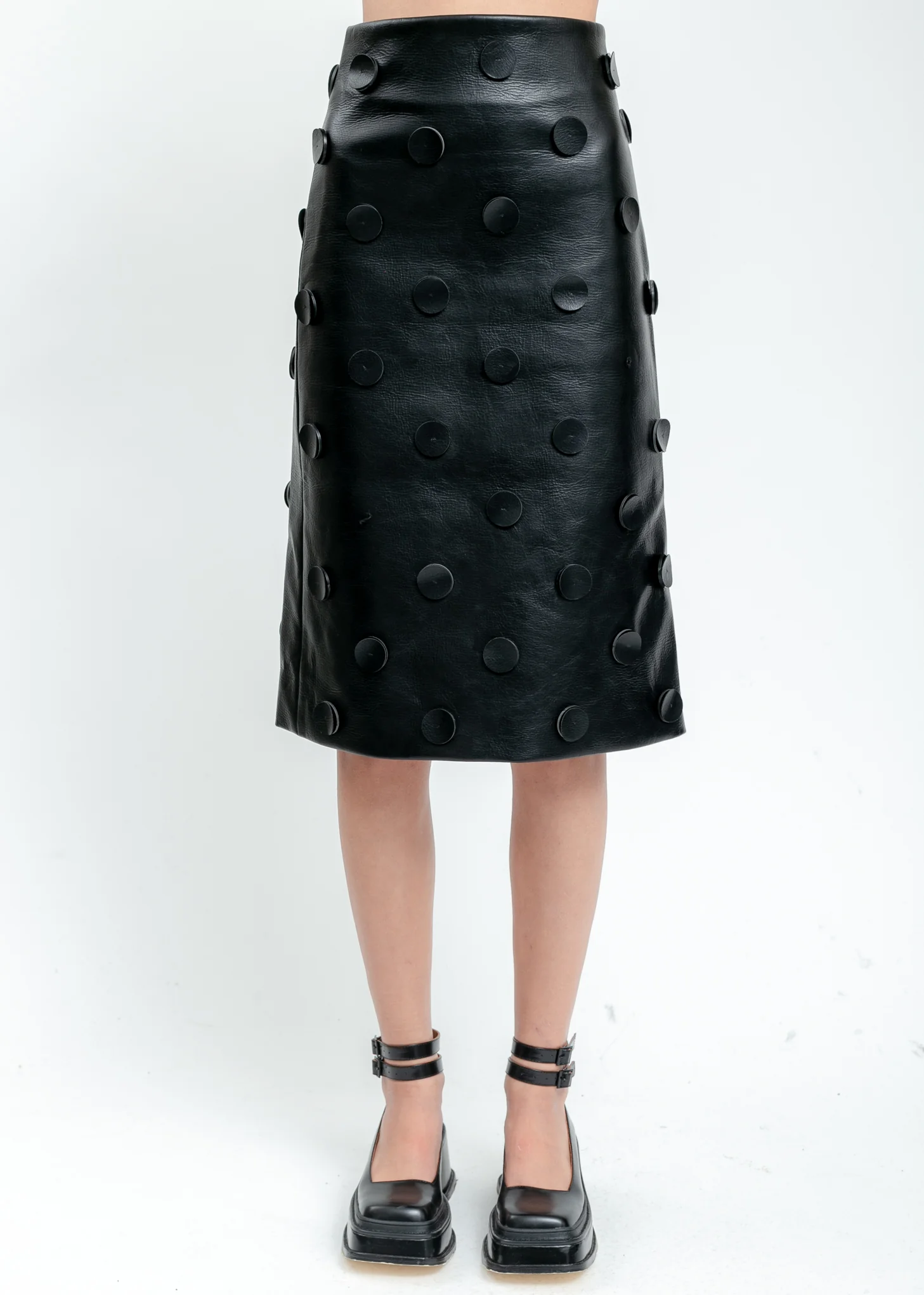 Black Faux Leather Dots Skirt