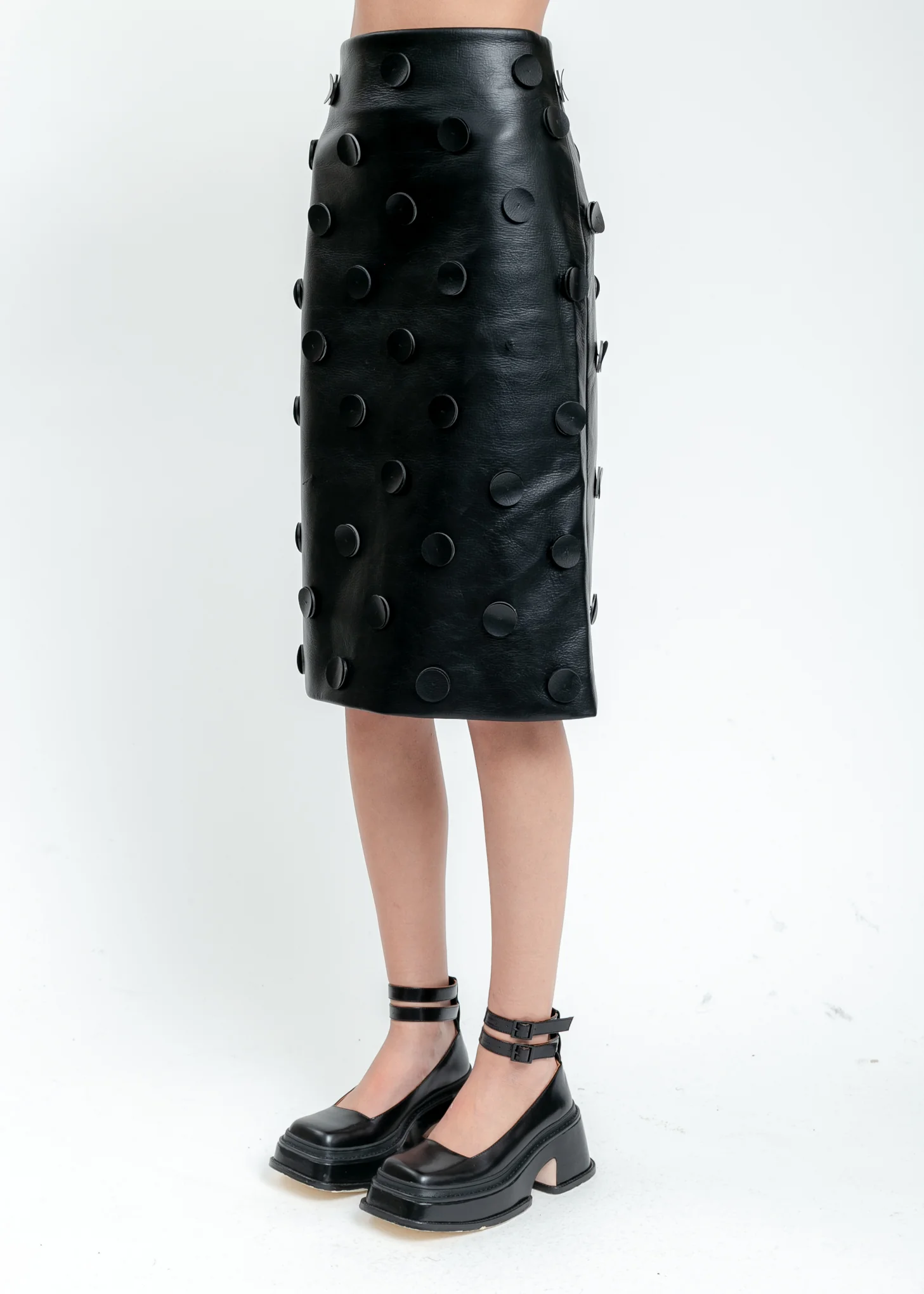 Black Faux Leather Dots Skirt - Image 2