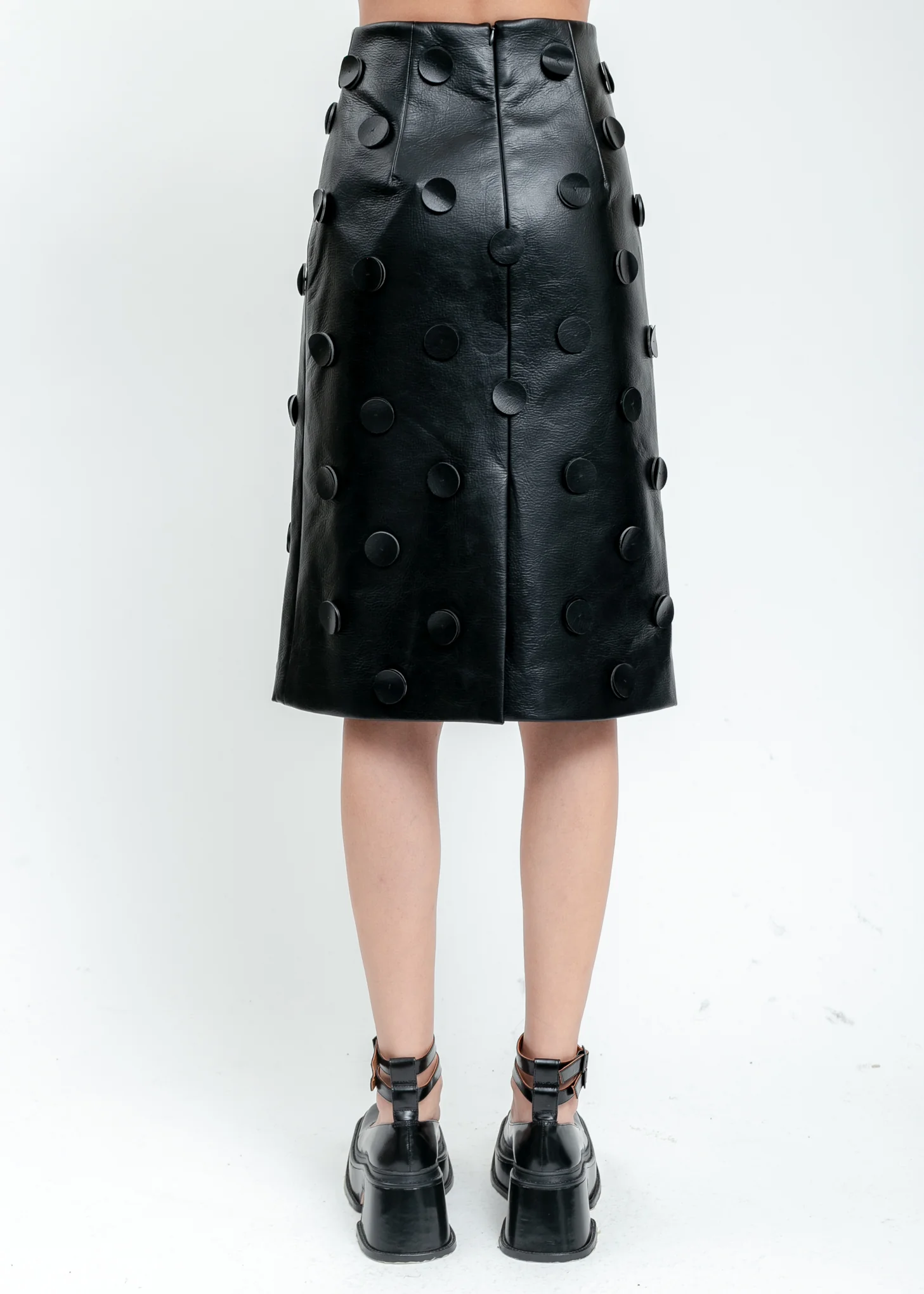Black Faux Leather Dots Skirt - Image 3
