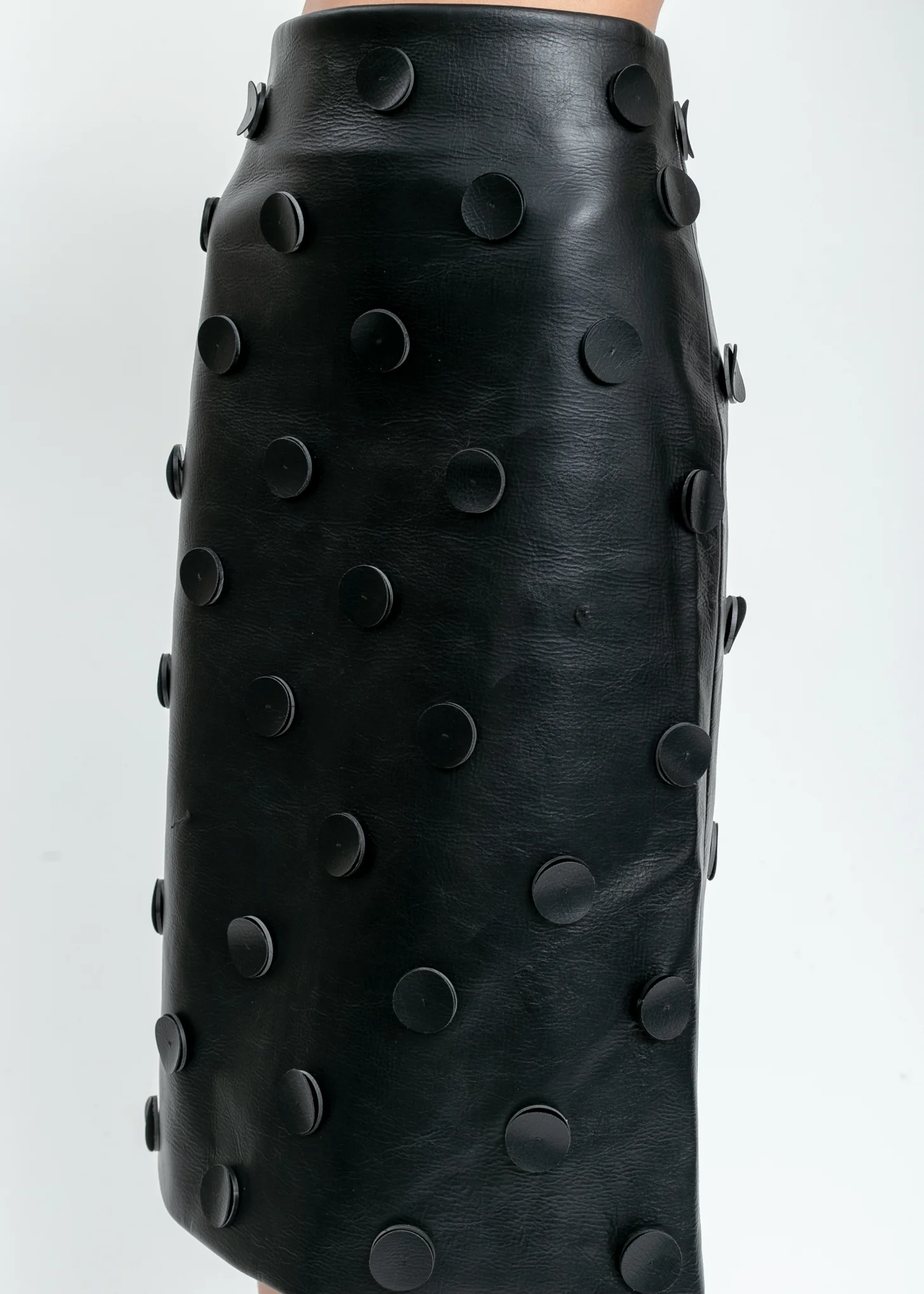 Black Faux Leather Dots Skirt - Image 4