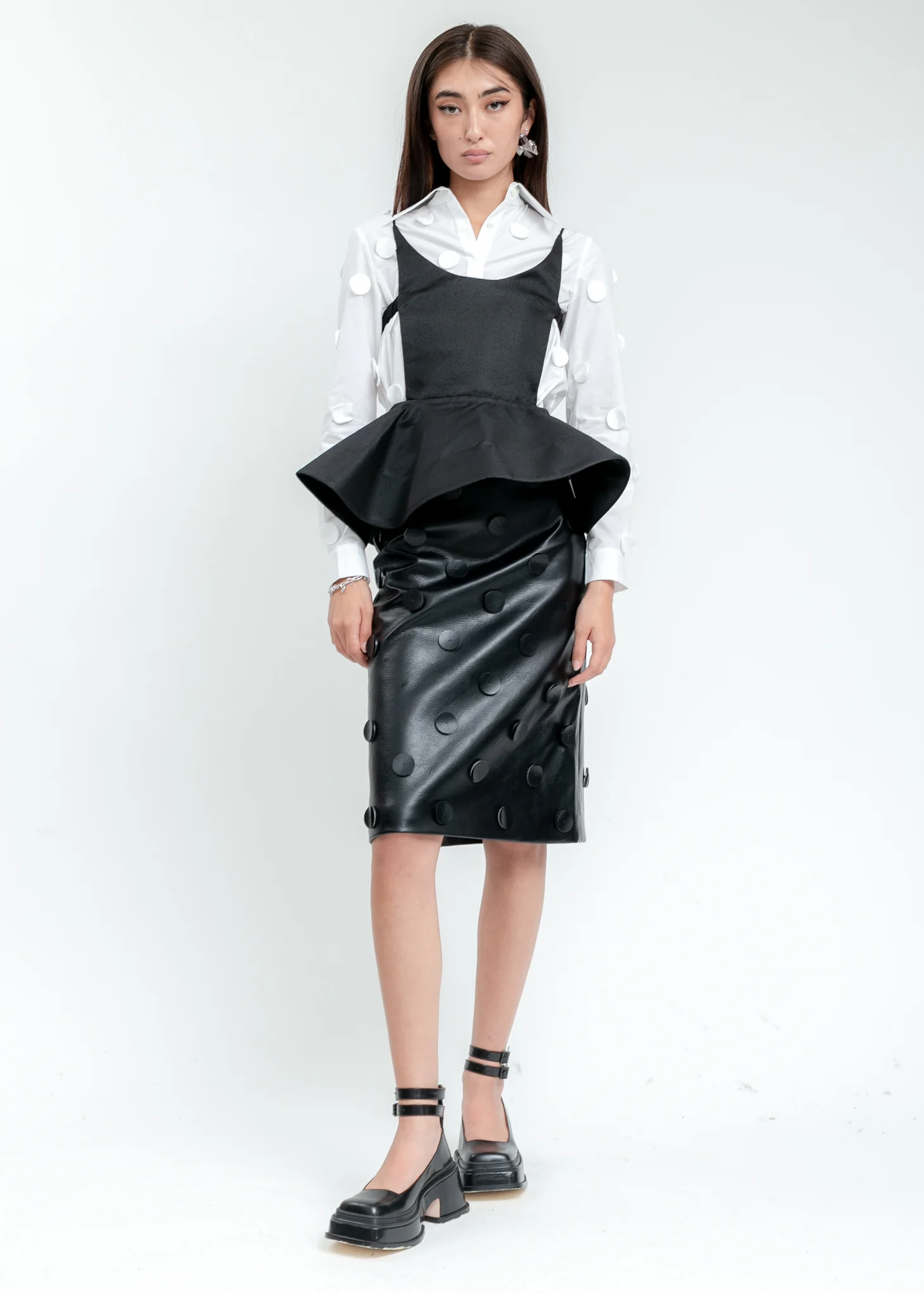 Black Faux Leather Dots Skirt - Image 5