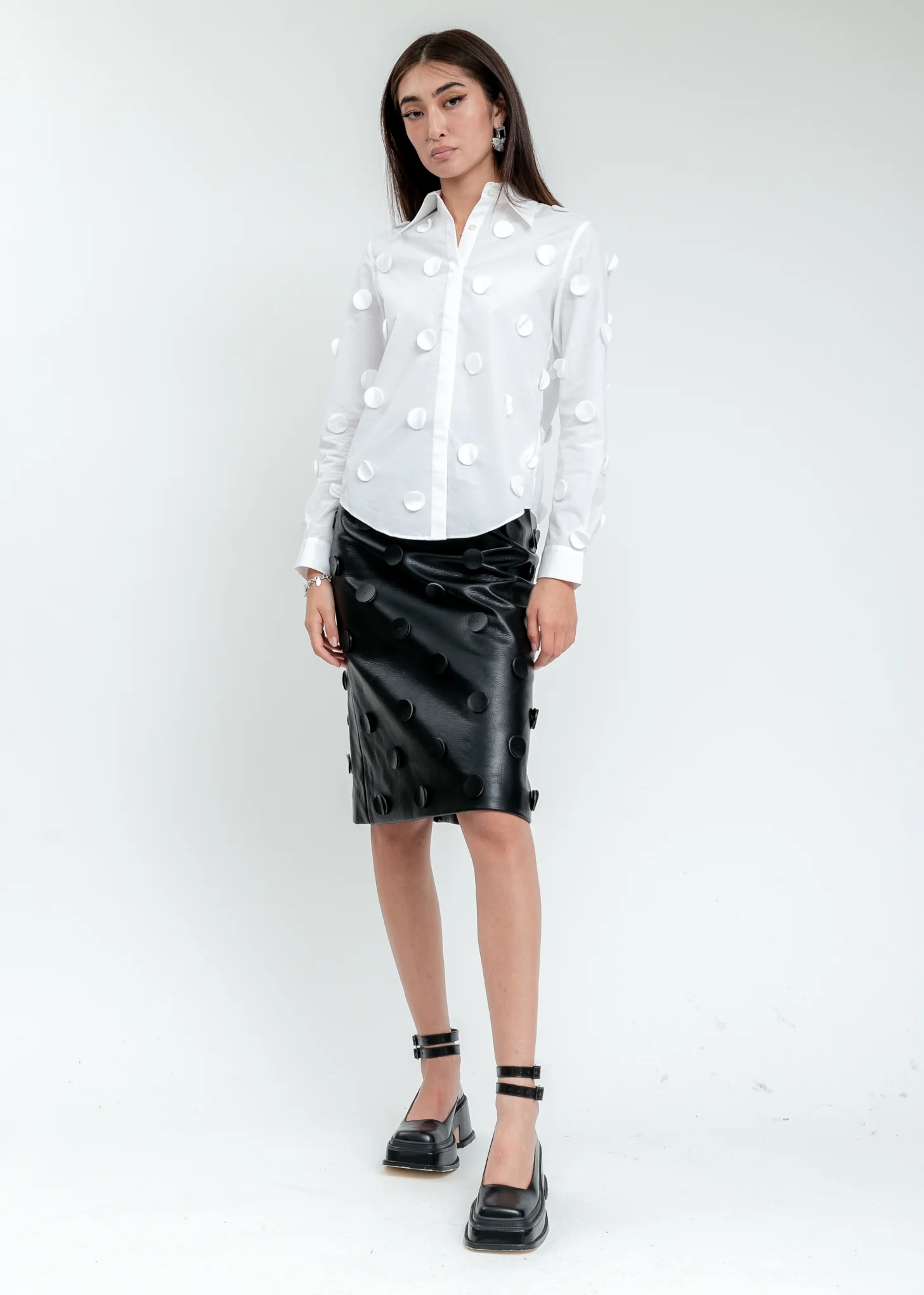 Black Faux Leather Dots Skirt - Image 6
