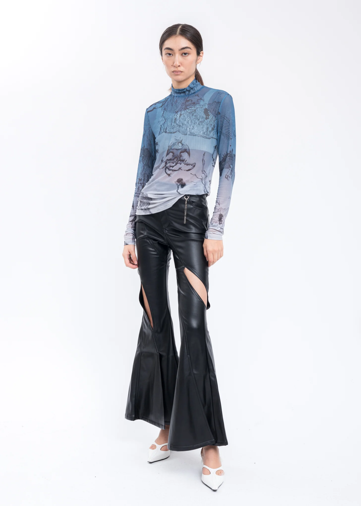 Black Faux Leather Flared Trousers - Image 8