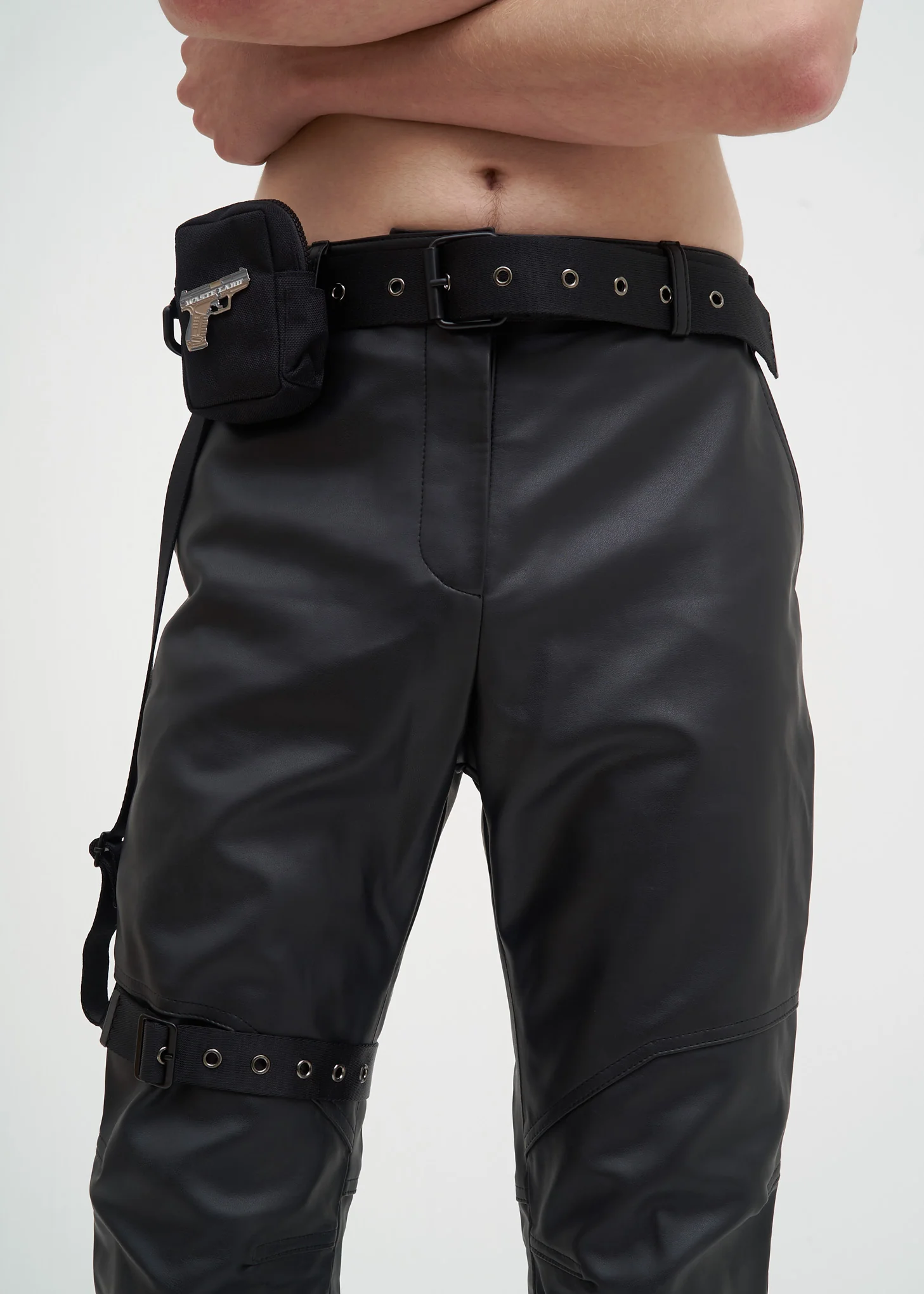 Black Faux Leather Pants w/ Garter Belt - Image 4