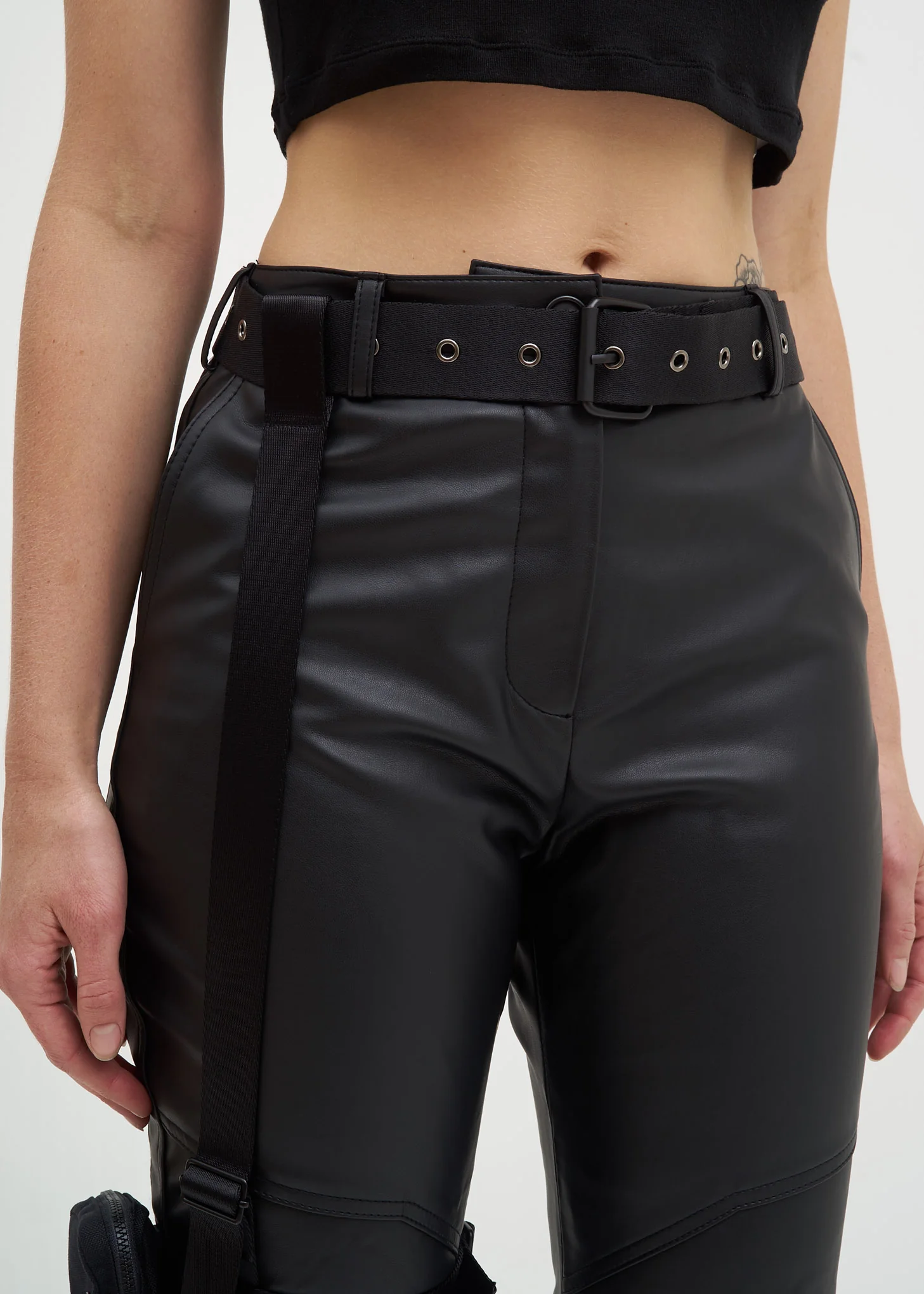 Black Faux Leather Pants w/ Garter Belt - Image 5
