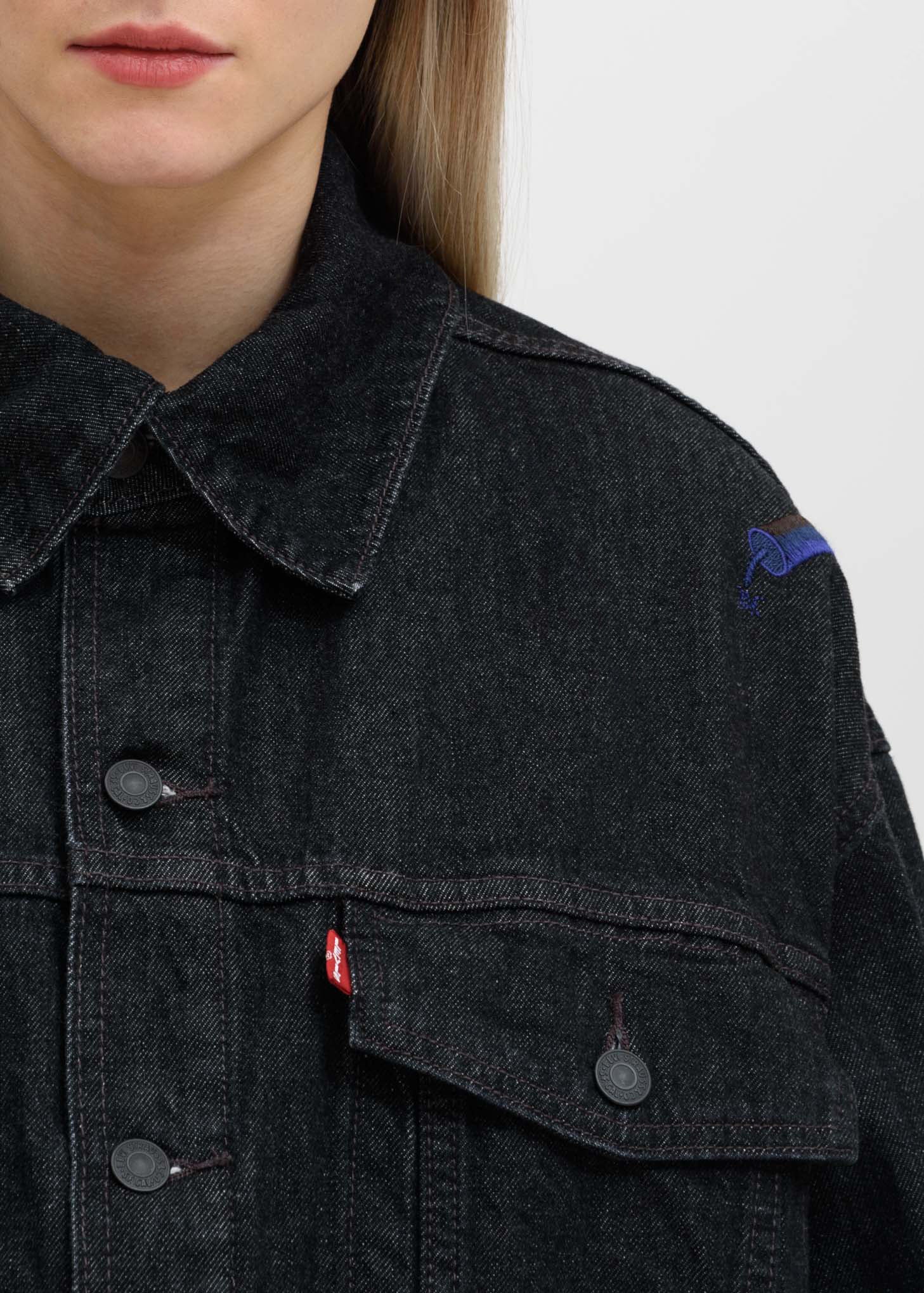 Black FCW Levis Embroidered Trucker Jacket - Image 4