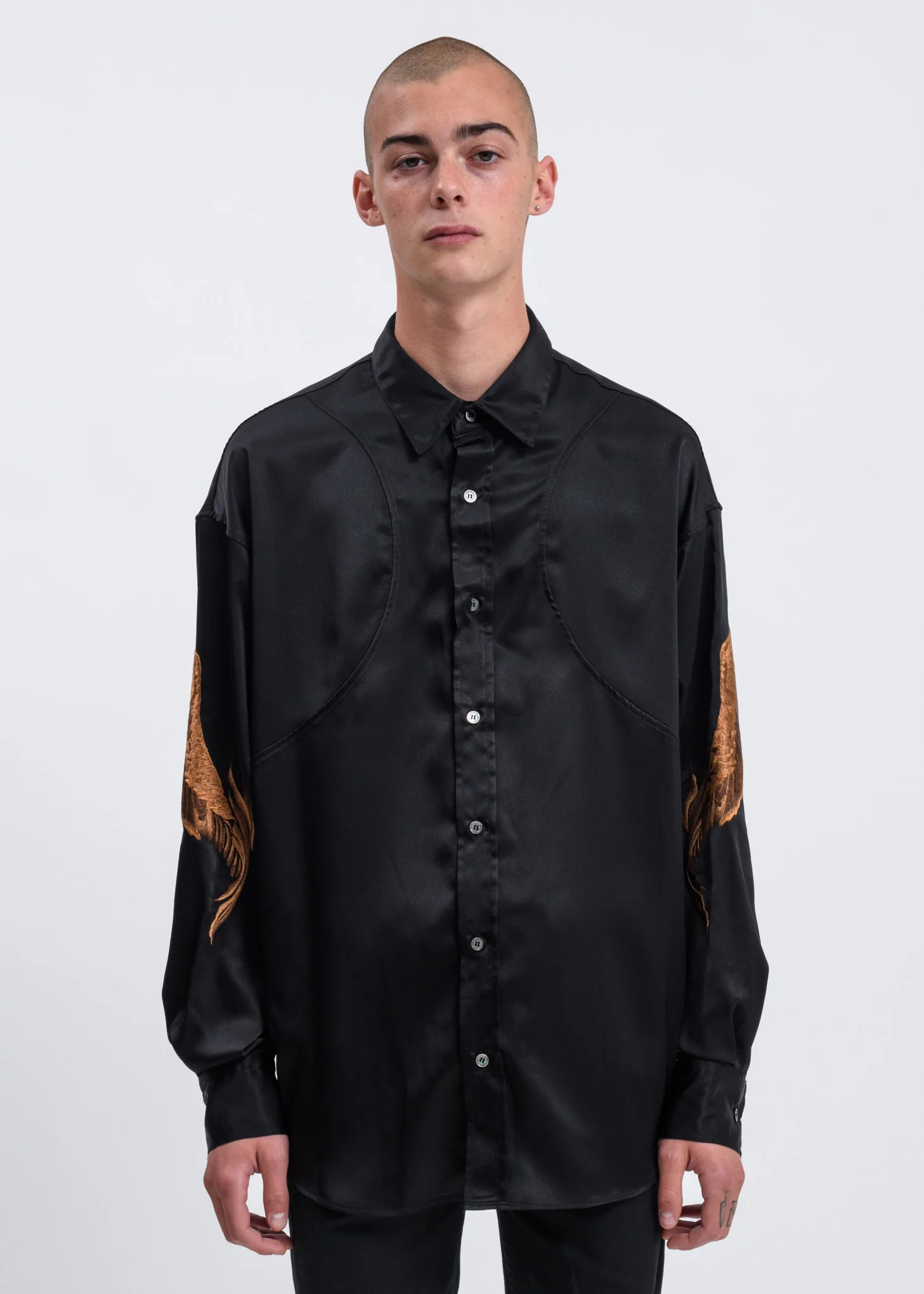 Black Feather Embroidery Shirt