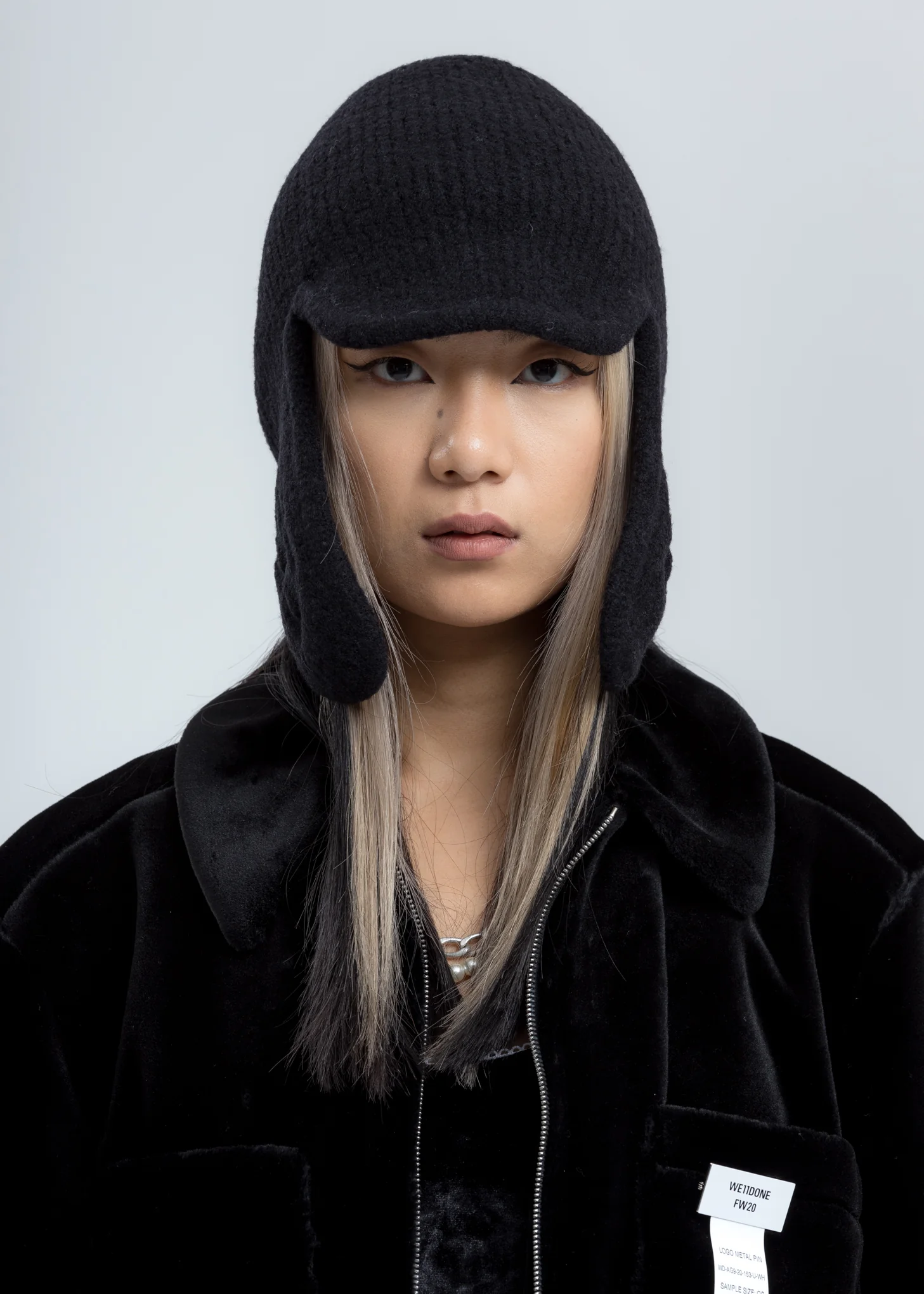 Black Felted Knit Earflap Hat - Image 2