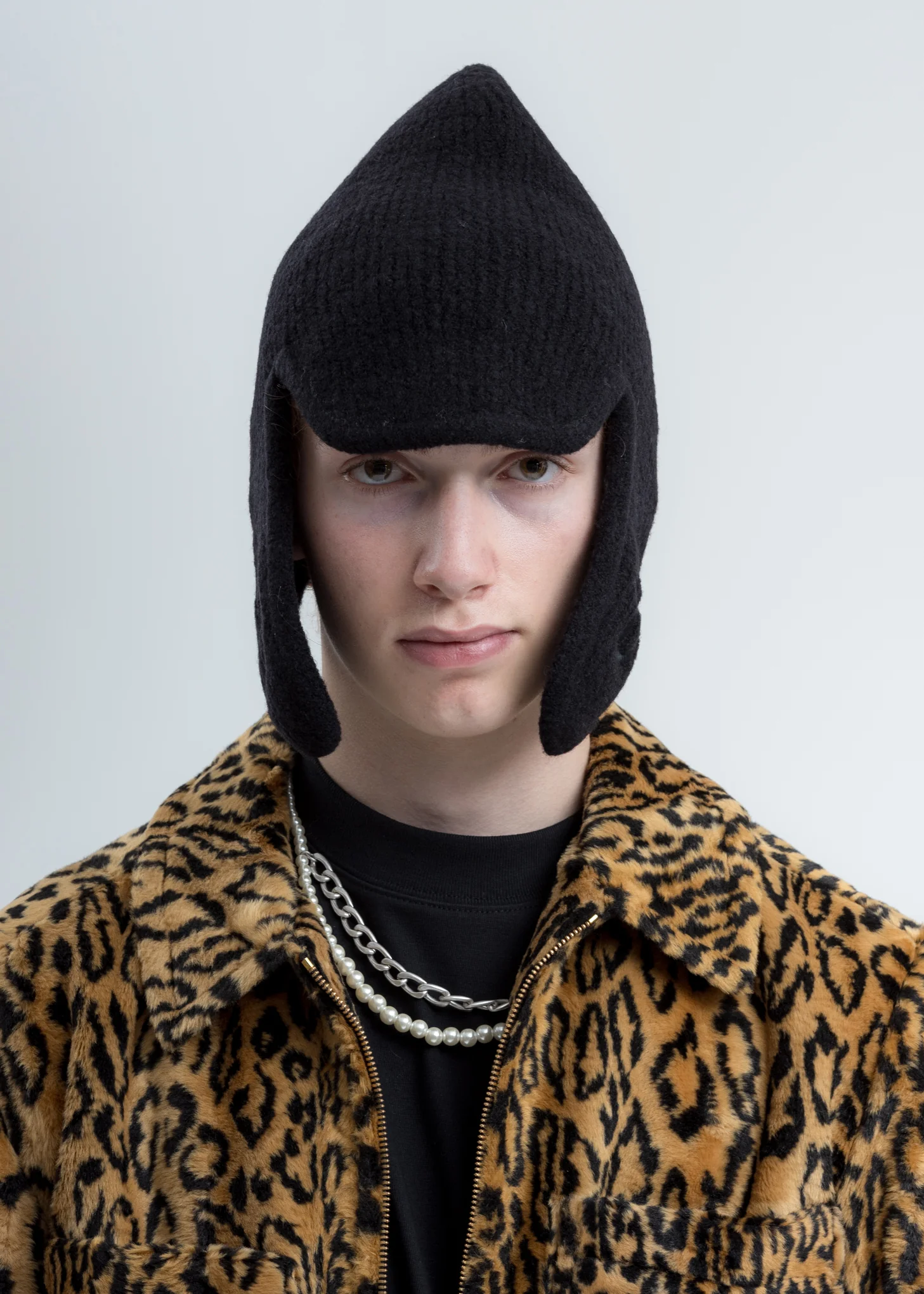 Black Felted Knit Earflap Hat - Image 3
