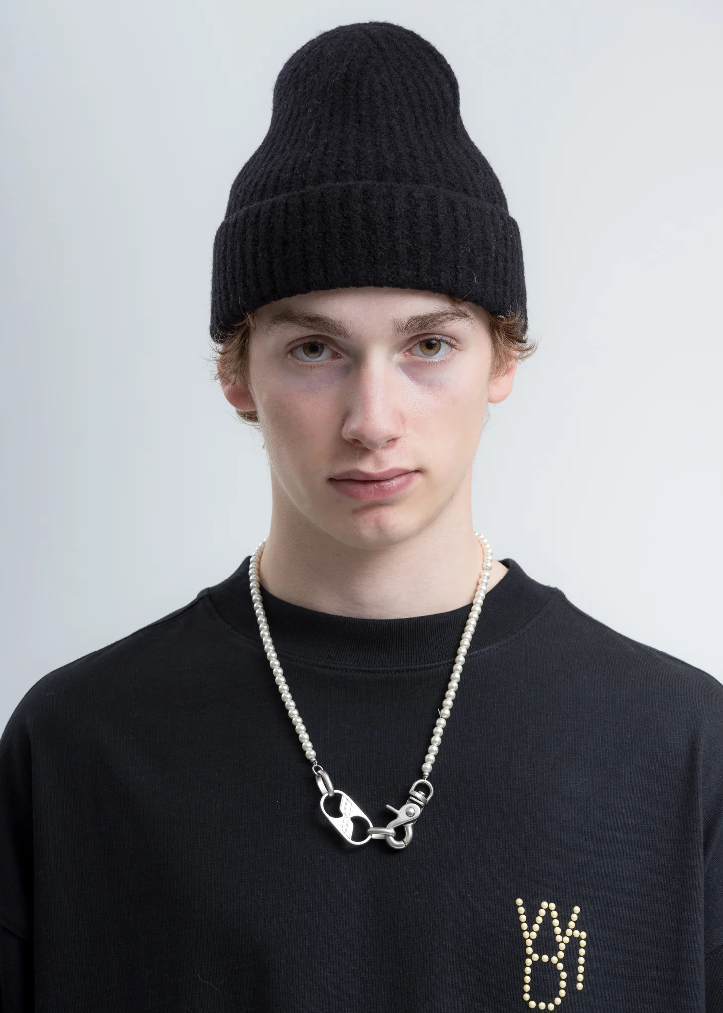 Black Felted Knit Long Beanie W/ Pin