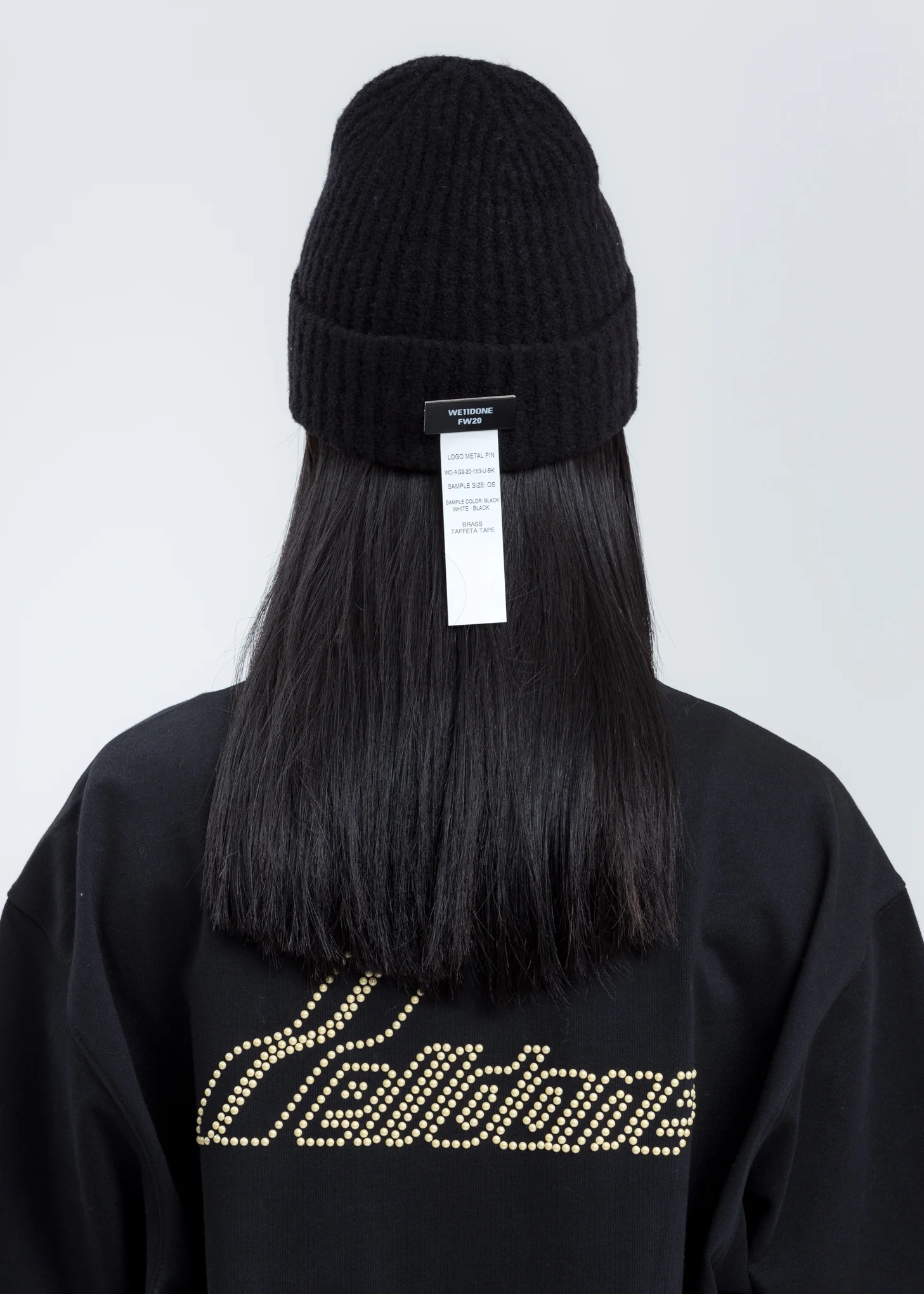 Black Felted Knit Long Beanie W/ Pin - Image 2