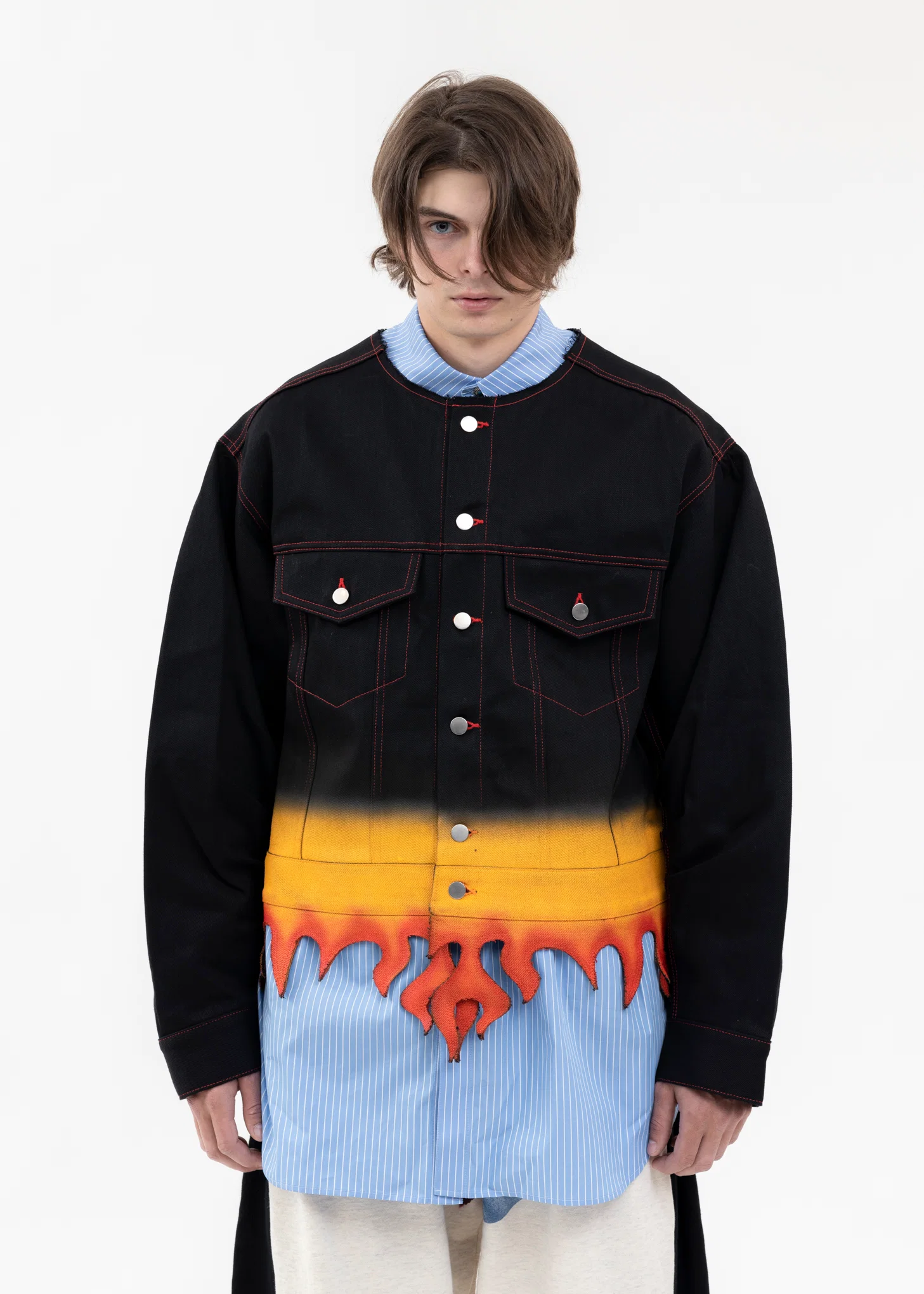 BLACK FLAME HEM DENIM JACKET