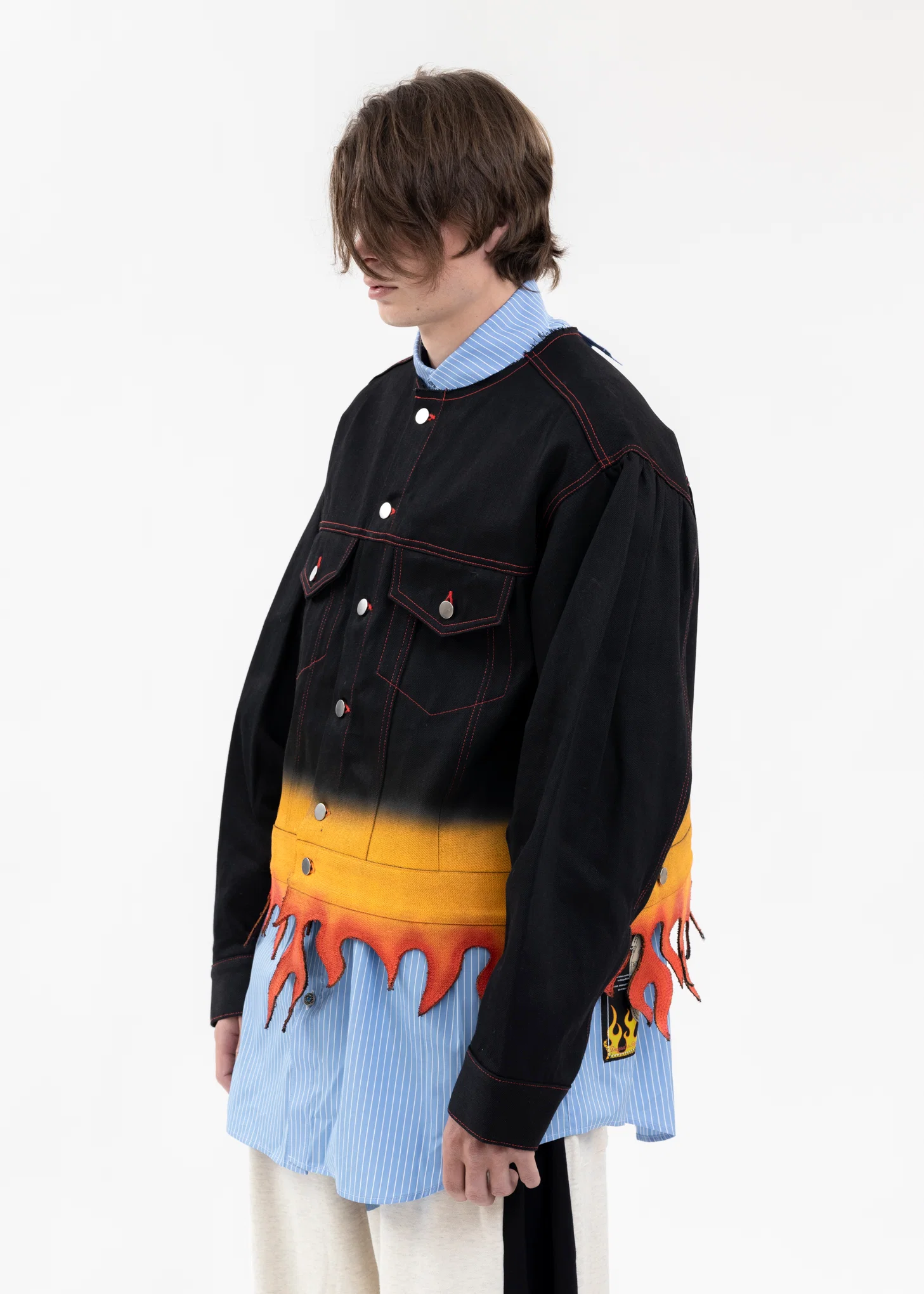 BLACK FLAME HEM DENIM JACKET - Image 3