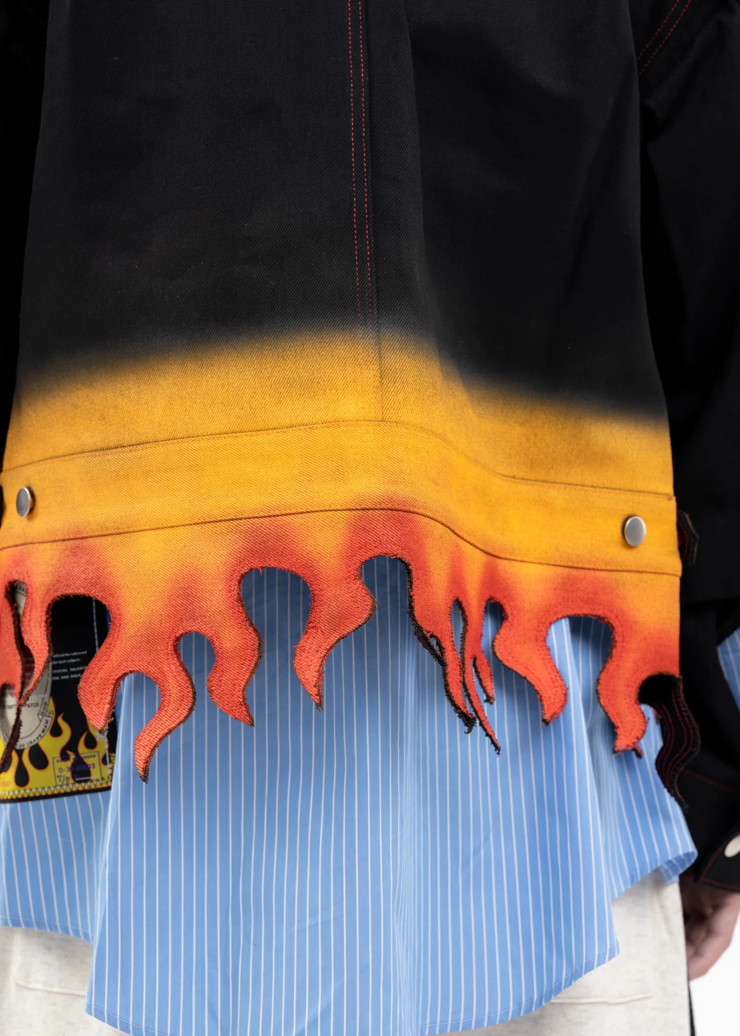 BLACK FLAME HEM DENIM JACKET - Image 4