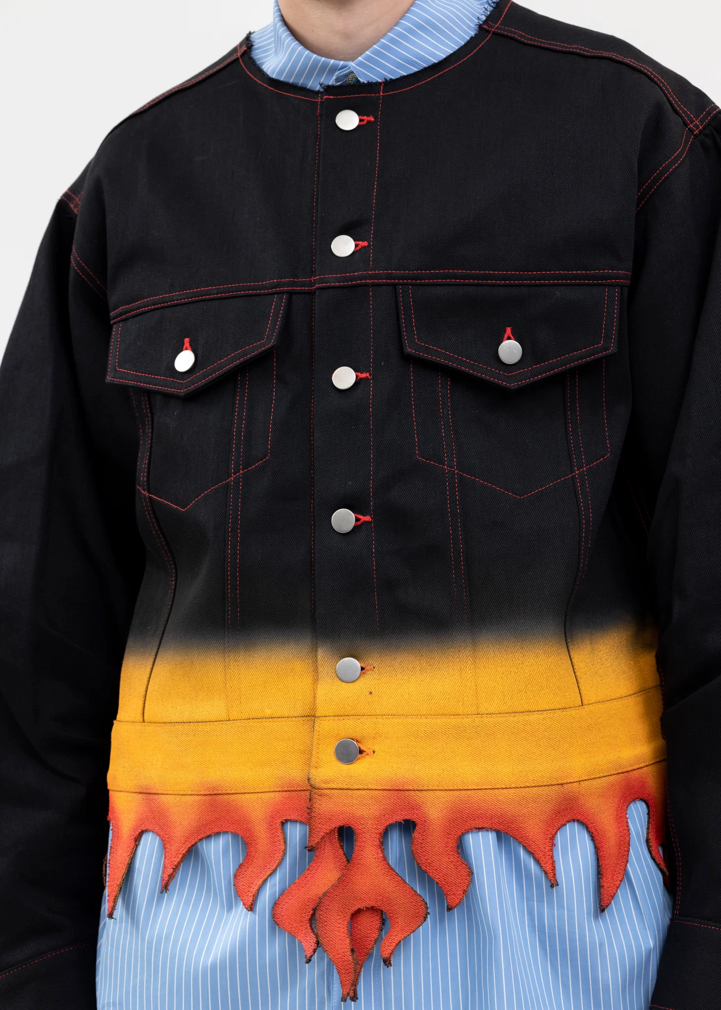 BLACK FLAME HEM DENIM JACKET - Image 5