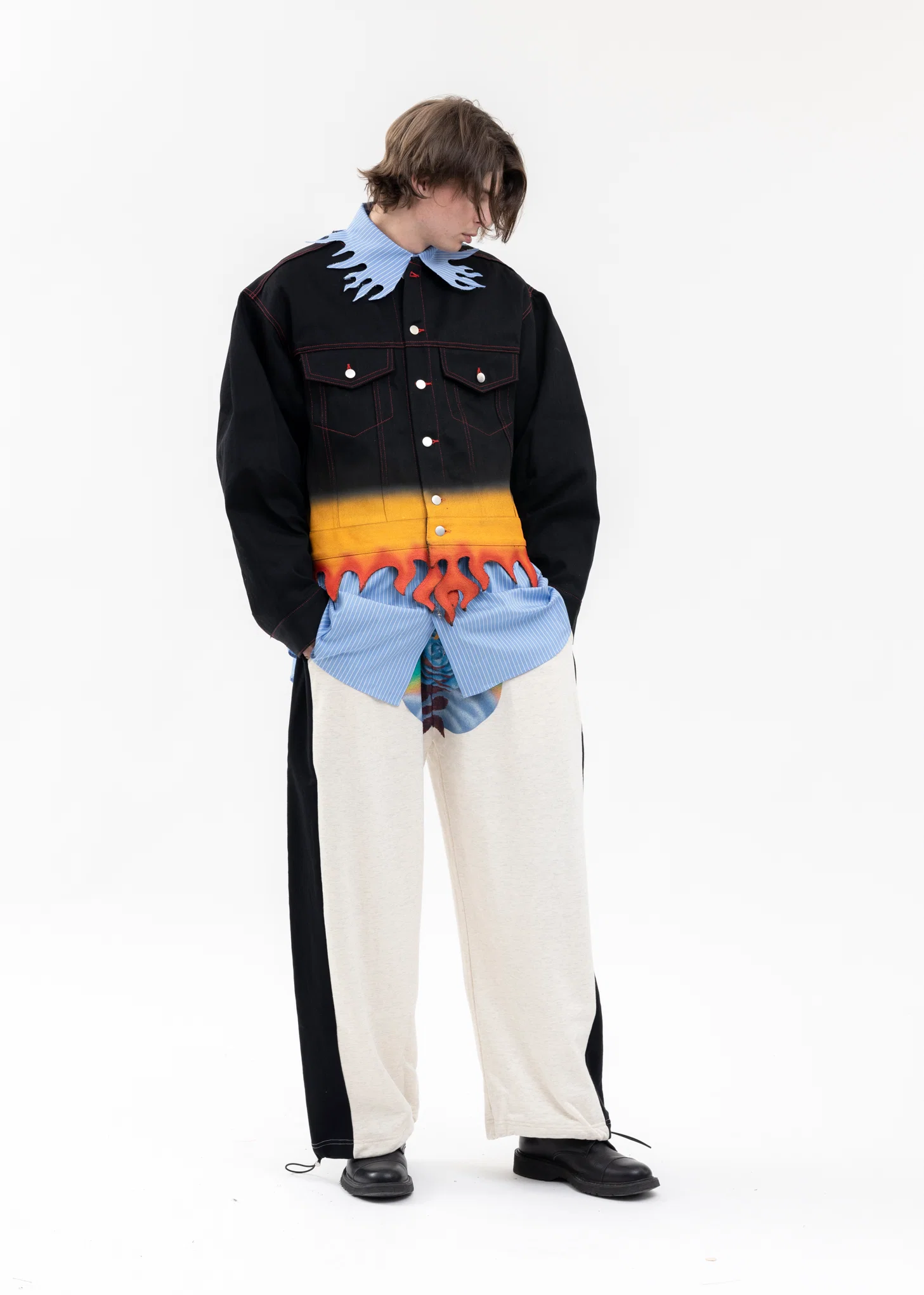 BLACK FLAME HEM DENIM JACKET - Image 6
