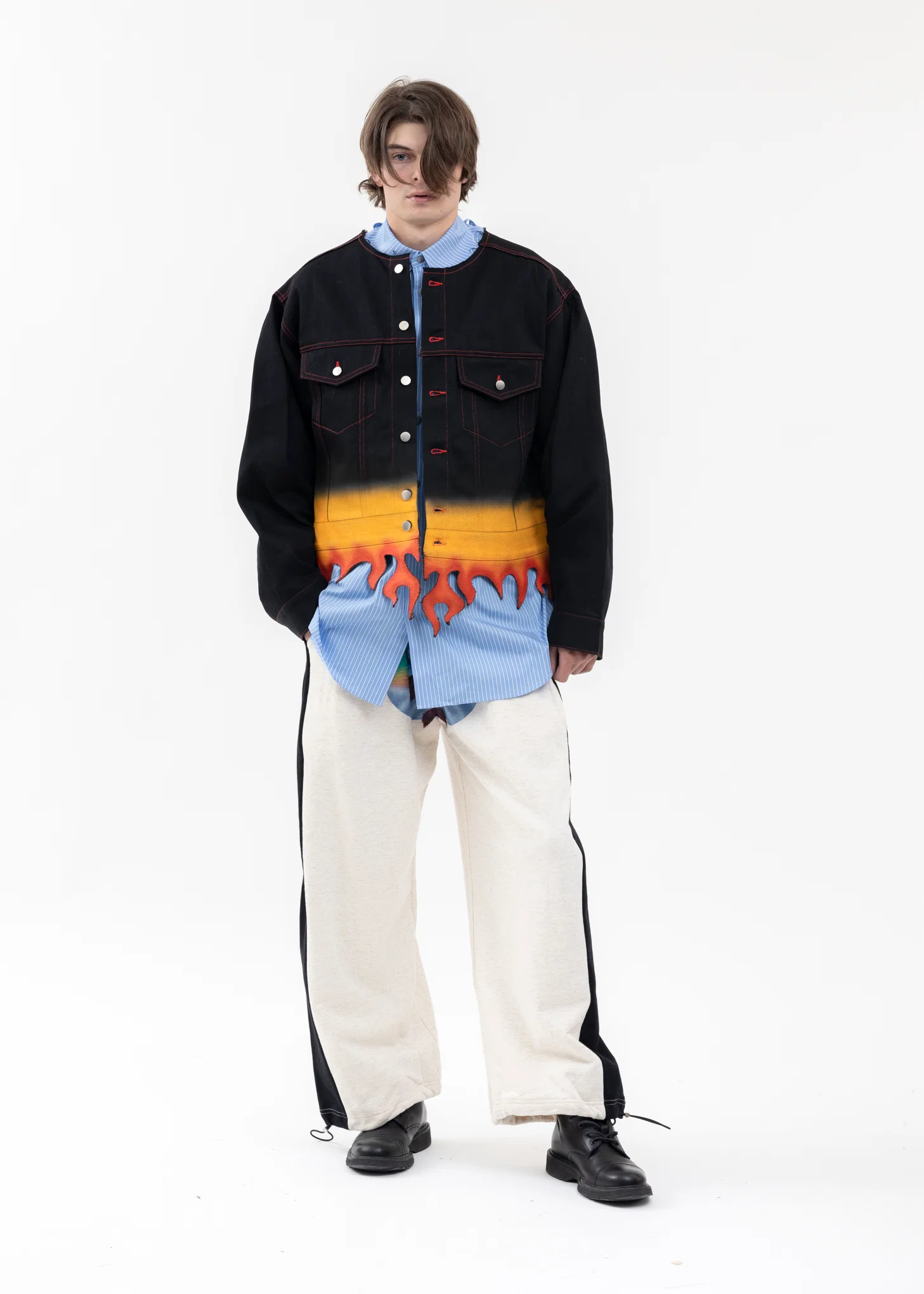 BLACK FLAME HEM DENIM JACKET - Image 7