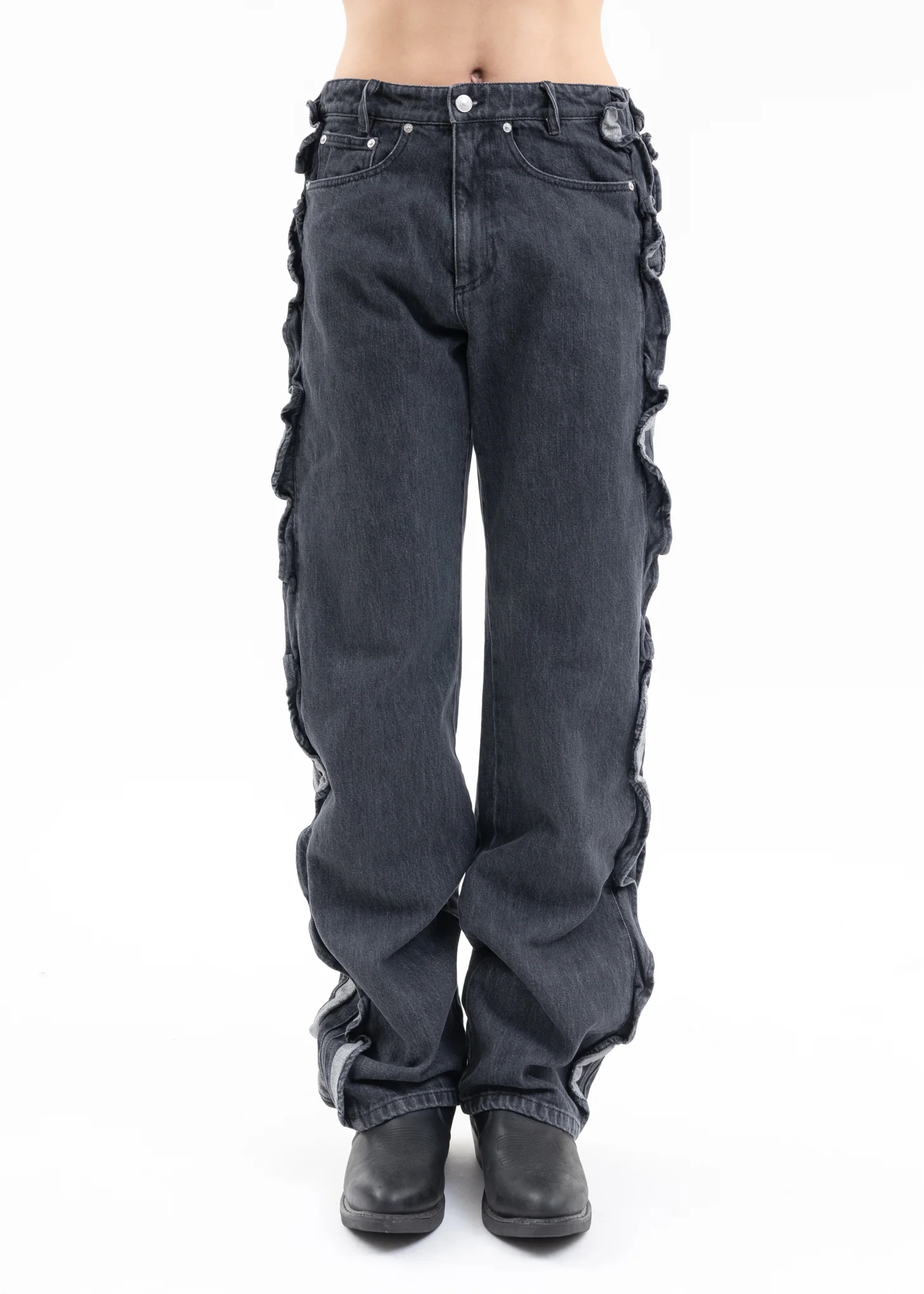 BLACK FLARE DENIM PANTS - Image 4