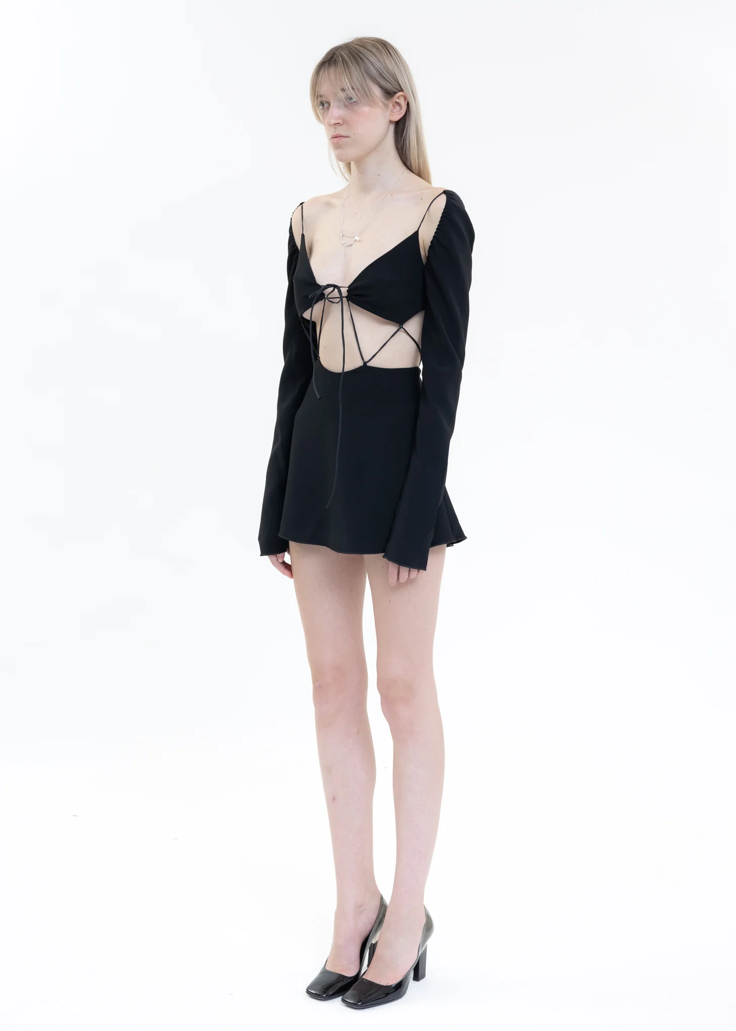 Black Flare Tie Dress - Image 3