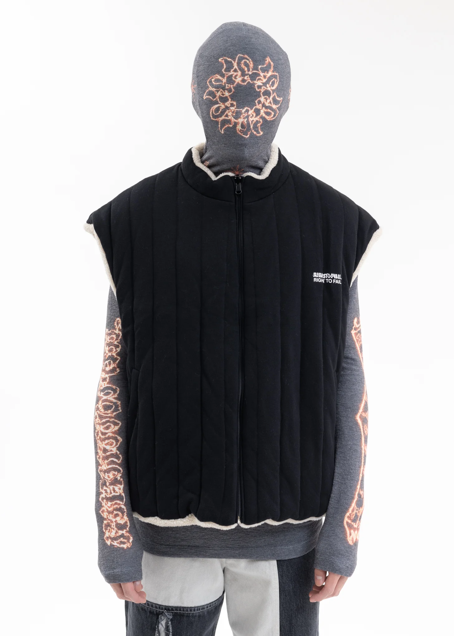 BLACK FLOWER MAN REVERSIBLE VEST PUFFER JACKET - Image 3
