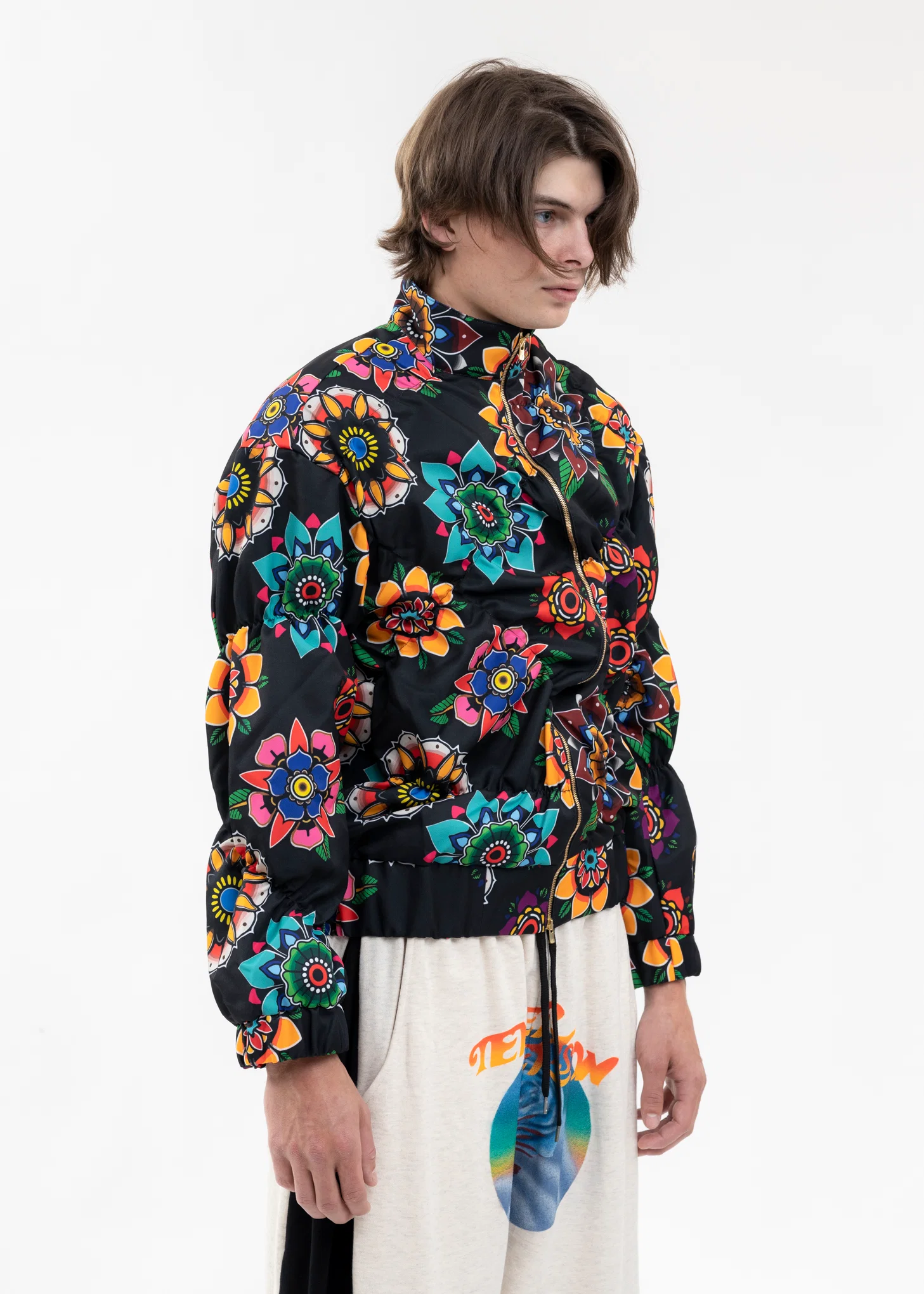 BLACK FLOWER PATTERN TRACK TOPS - Image 3