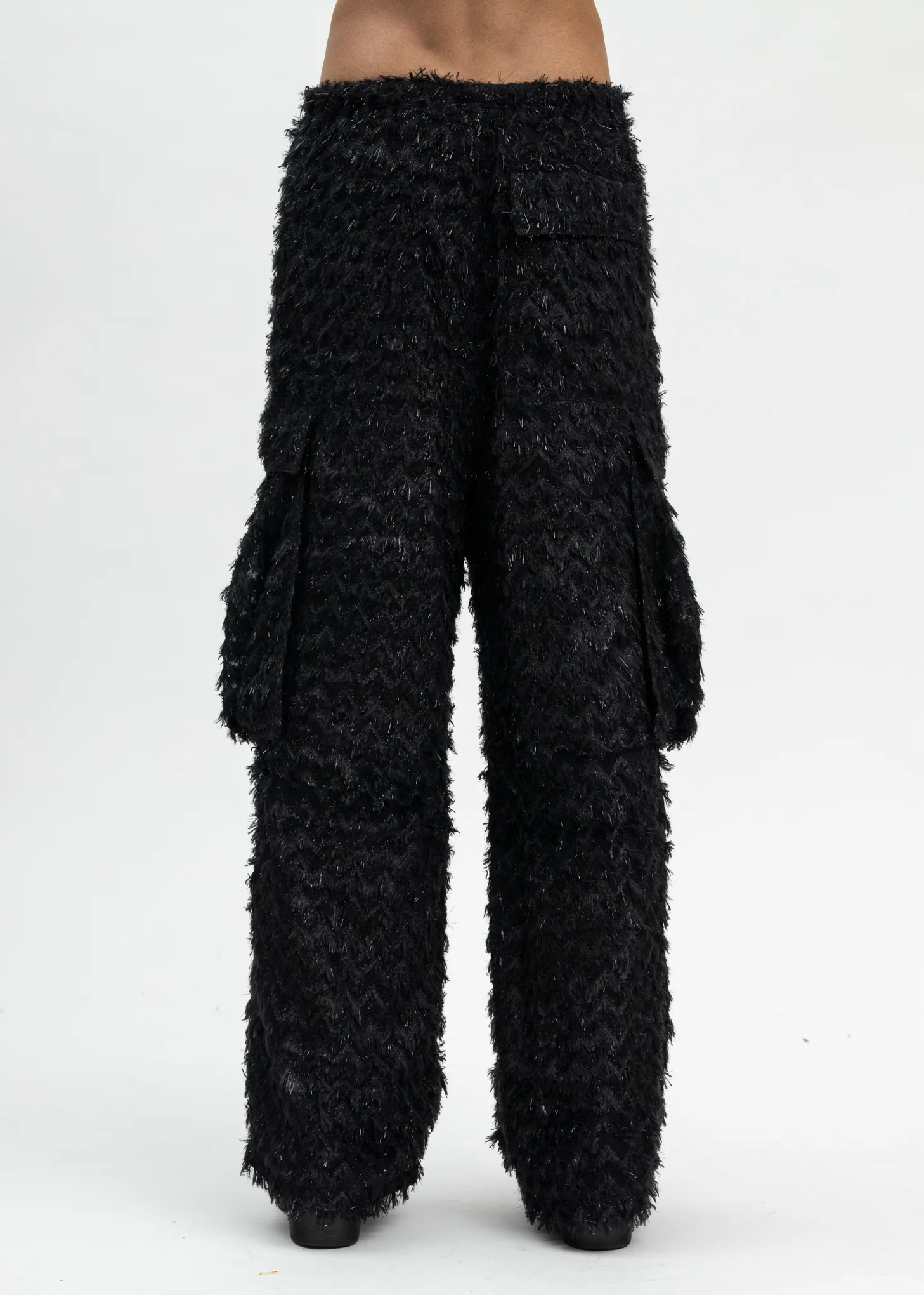 BLACK FLUFFY CARGO PANTS - Image 3