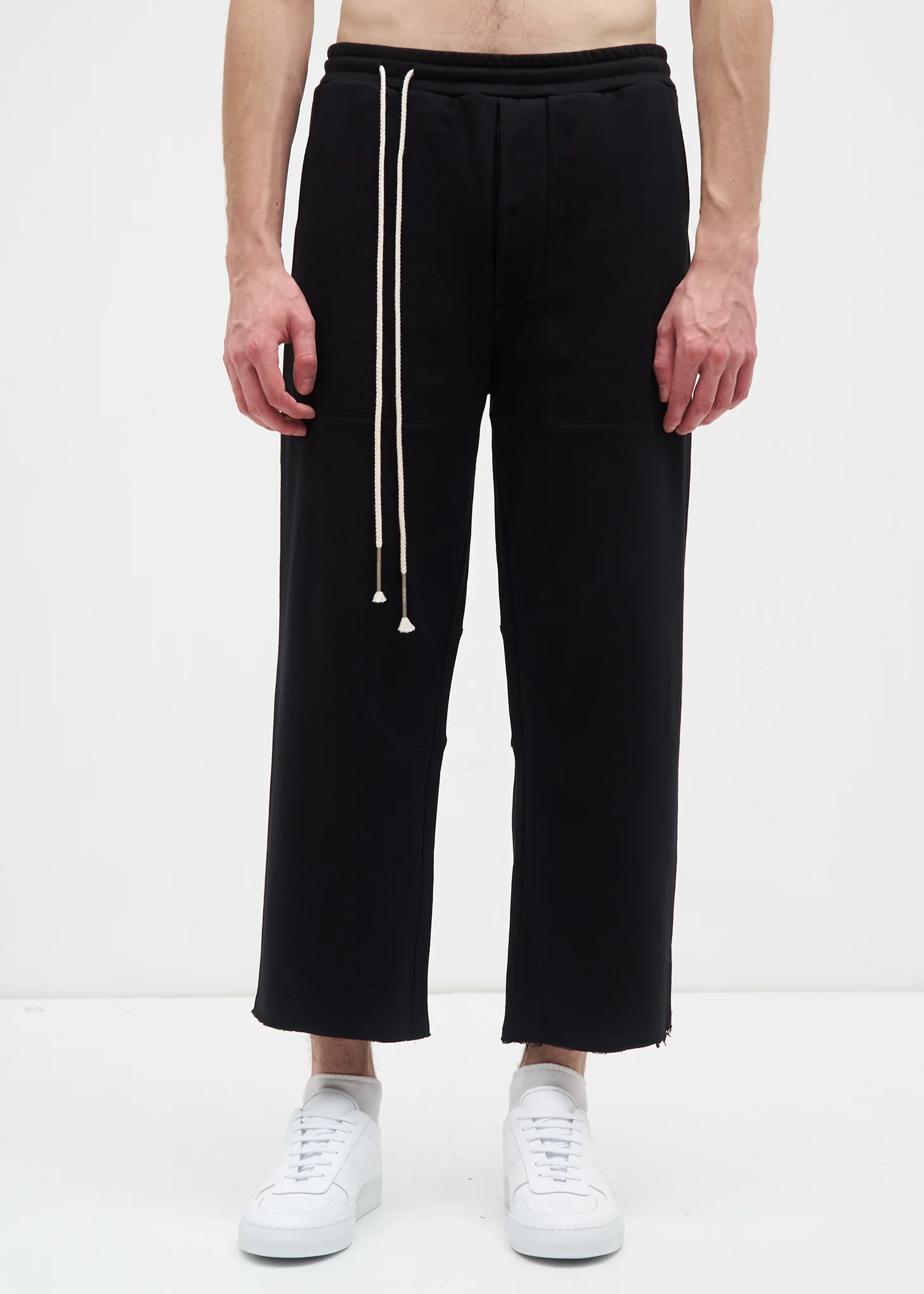 Black French Terry Cropped Wide Pants
