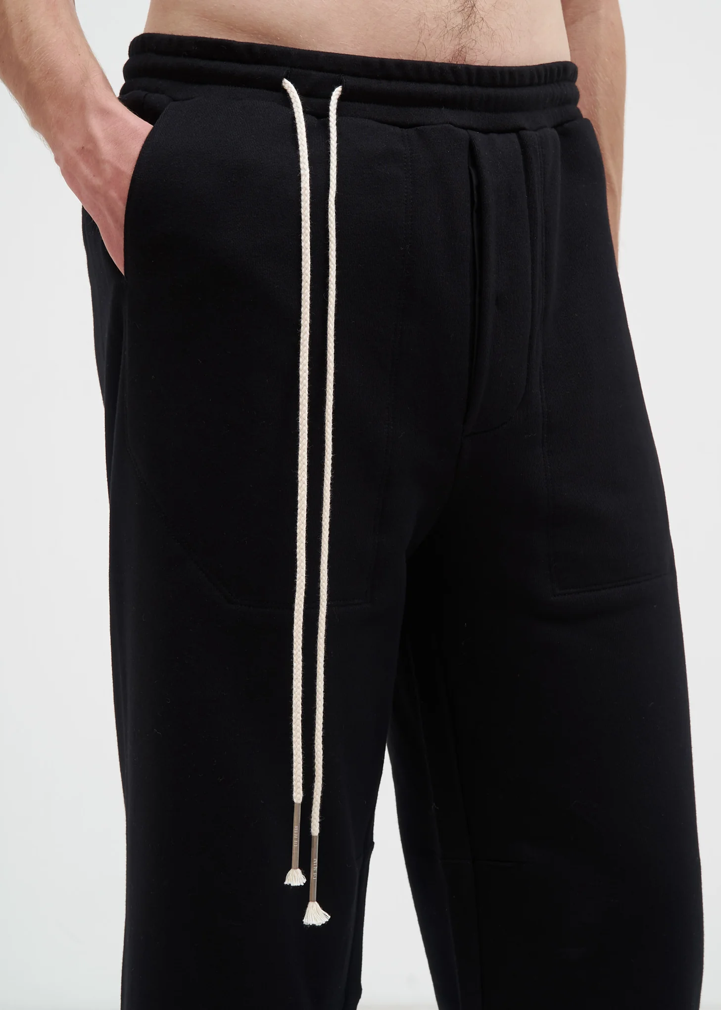 Black French Terry Cropped Wide Pants - Image 4