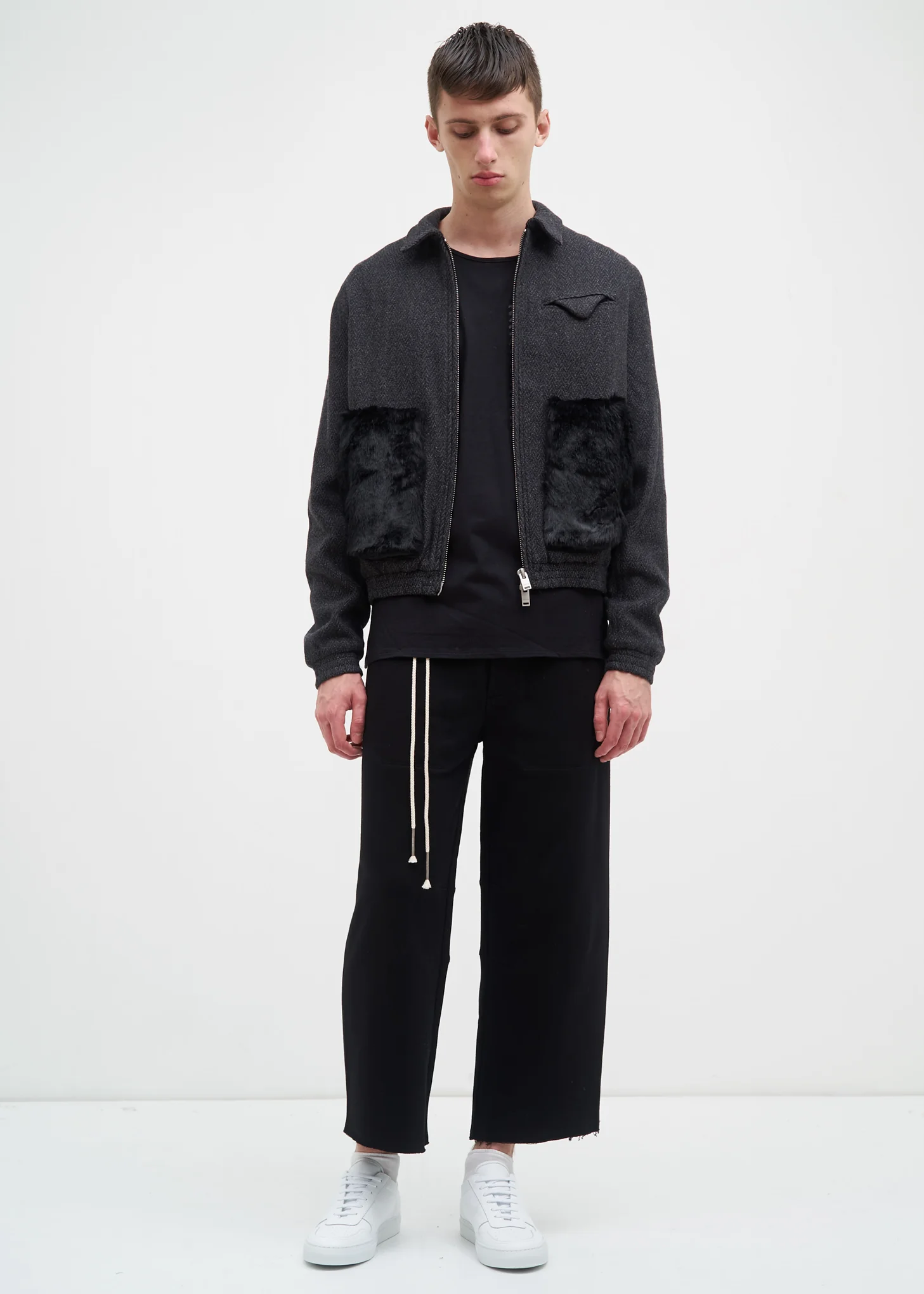 Black French Terry Cropped Wide Pants - Image 5