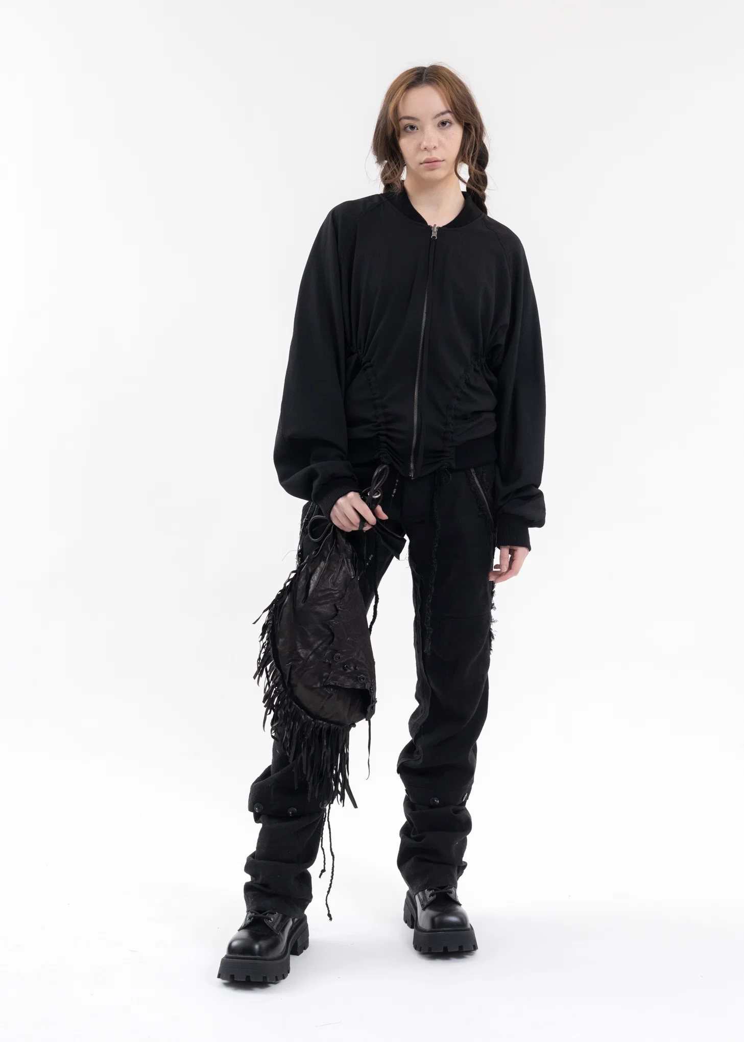 BLACK FRINGED LEATHER BAG - Image 3
