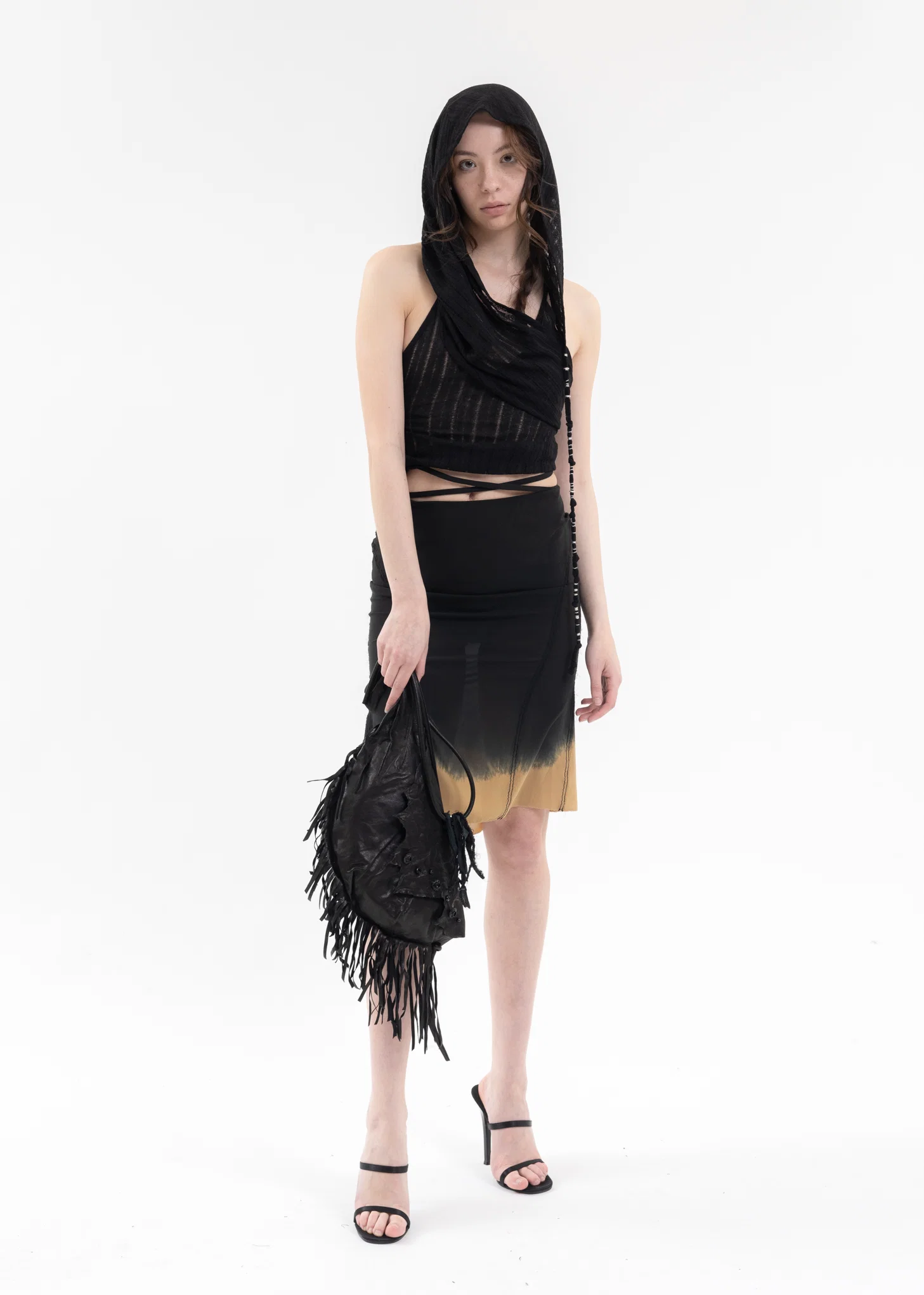 BLACK FRINGED LEATHER BAG - Image 6