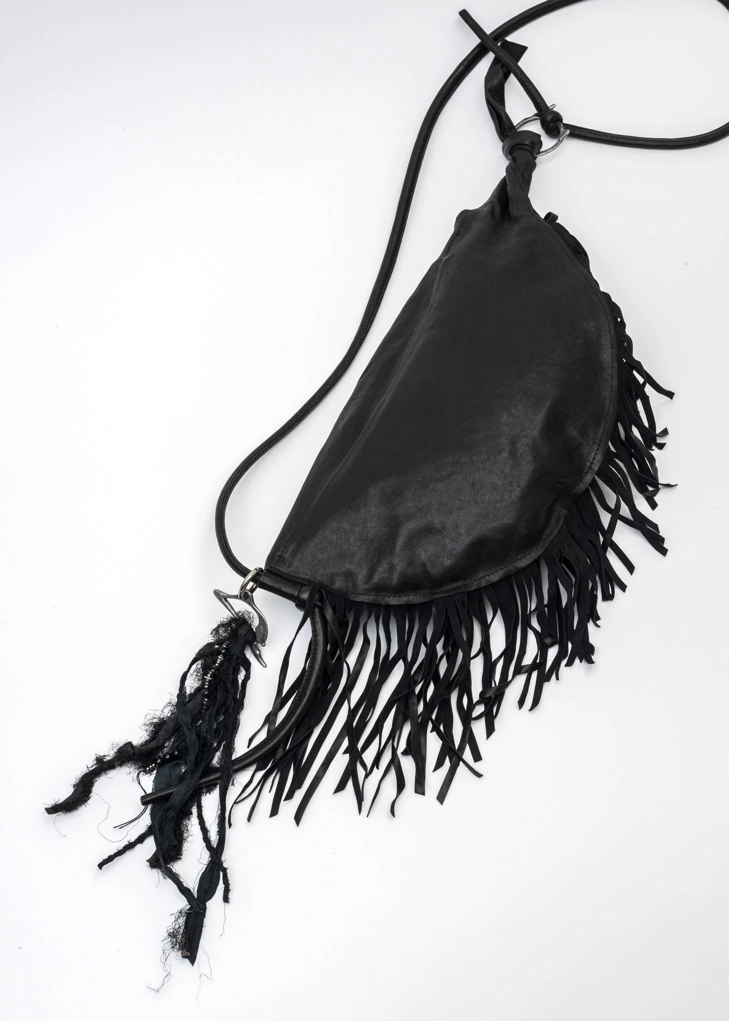 BLACK FRINGED LEATHER BAG - Image 7