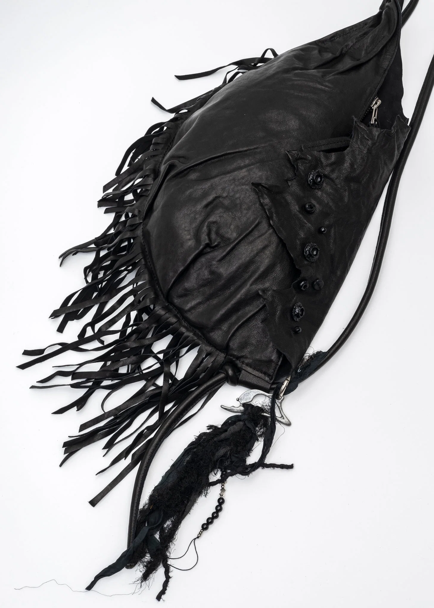 BLACK FRINGED LEATHER BAG - Image 9