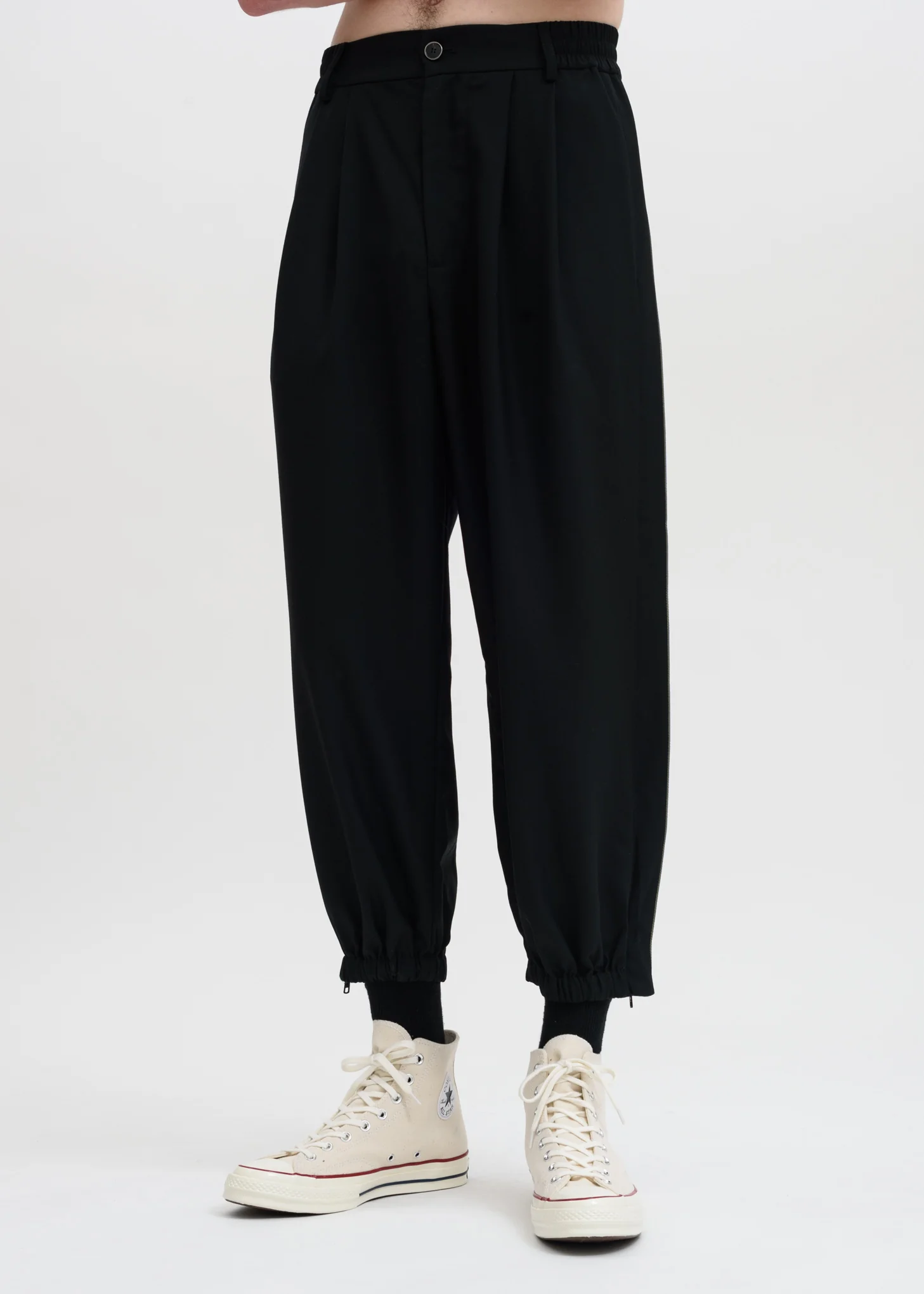 Black Front Pleat Trousers