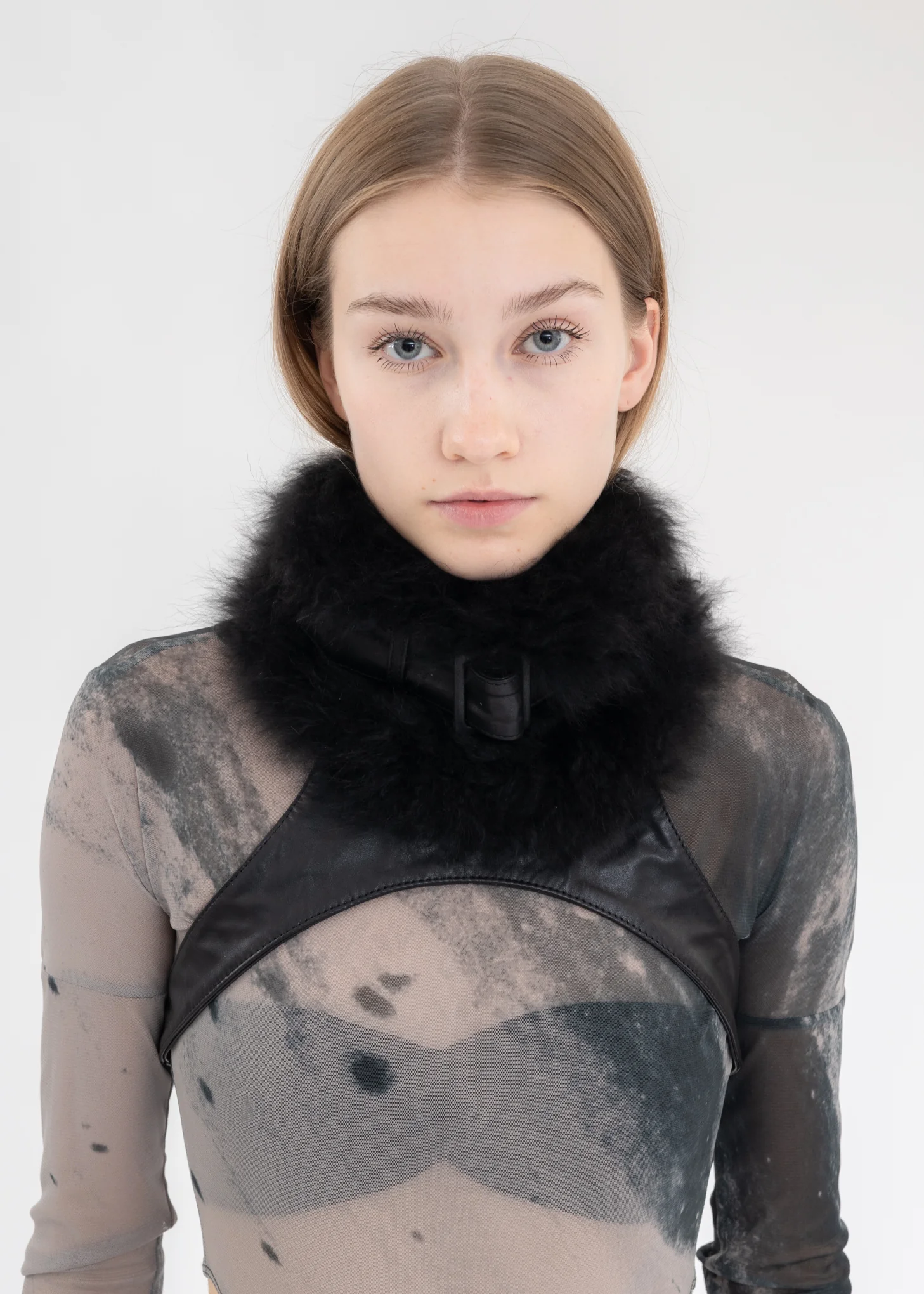 Black Fur And Leather Cross Neck Warmer
