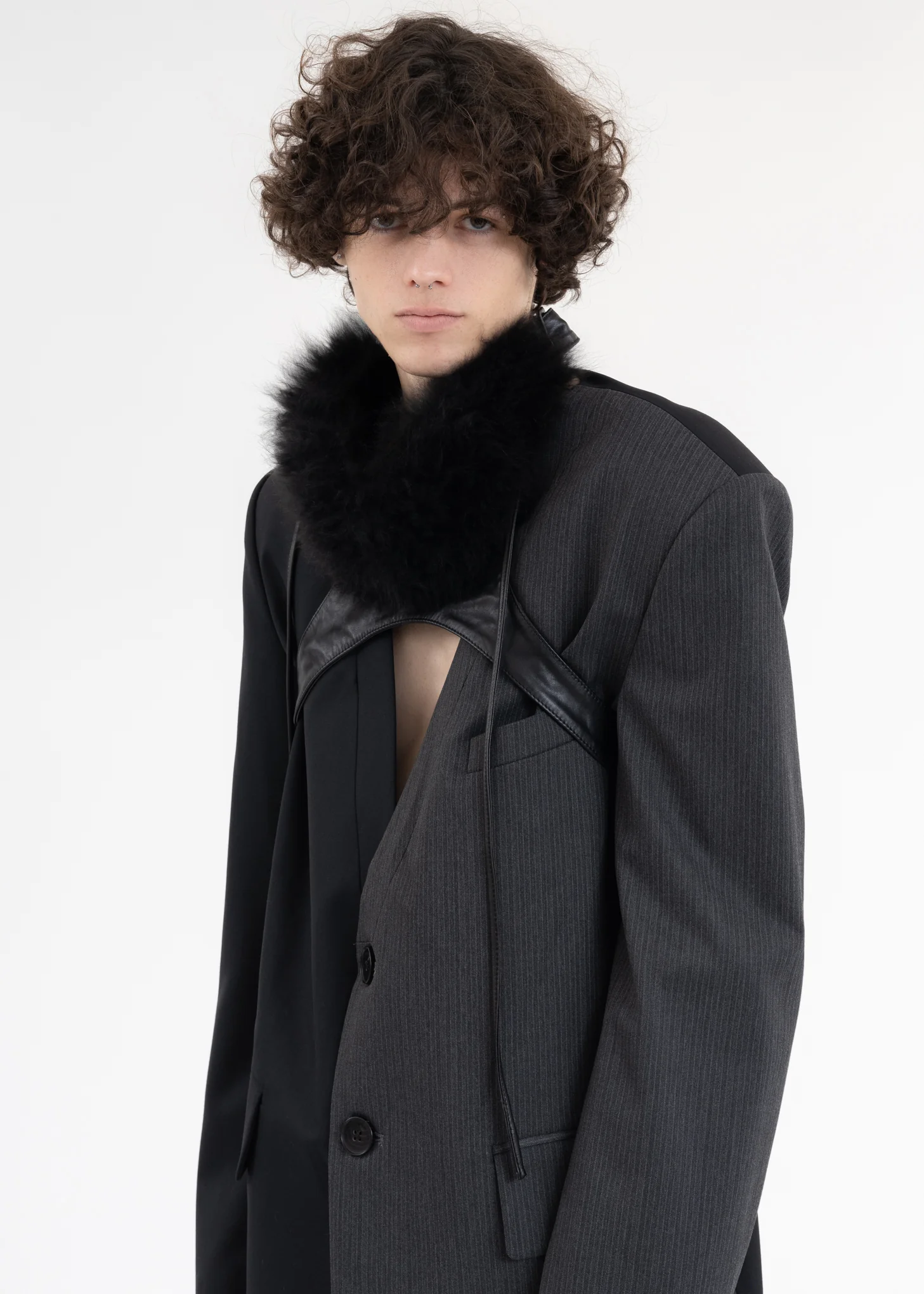 Black Fur And Leather Cross Neck Warmer