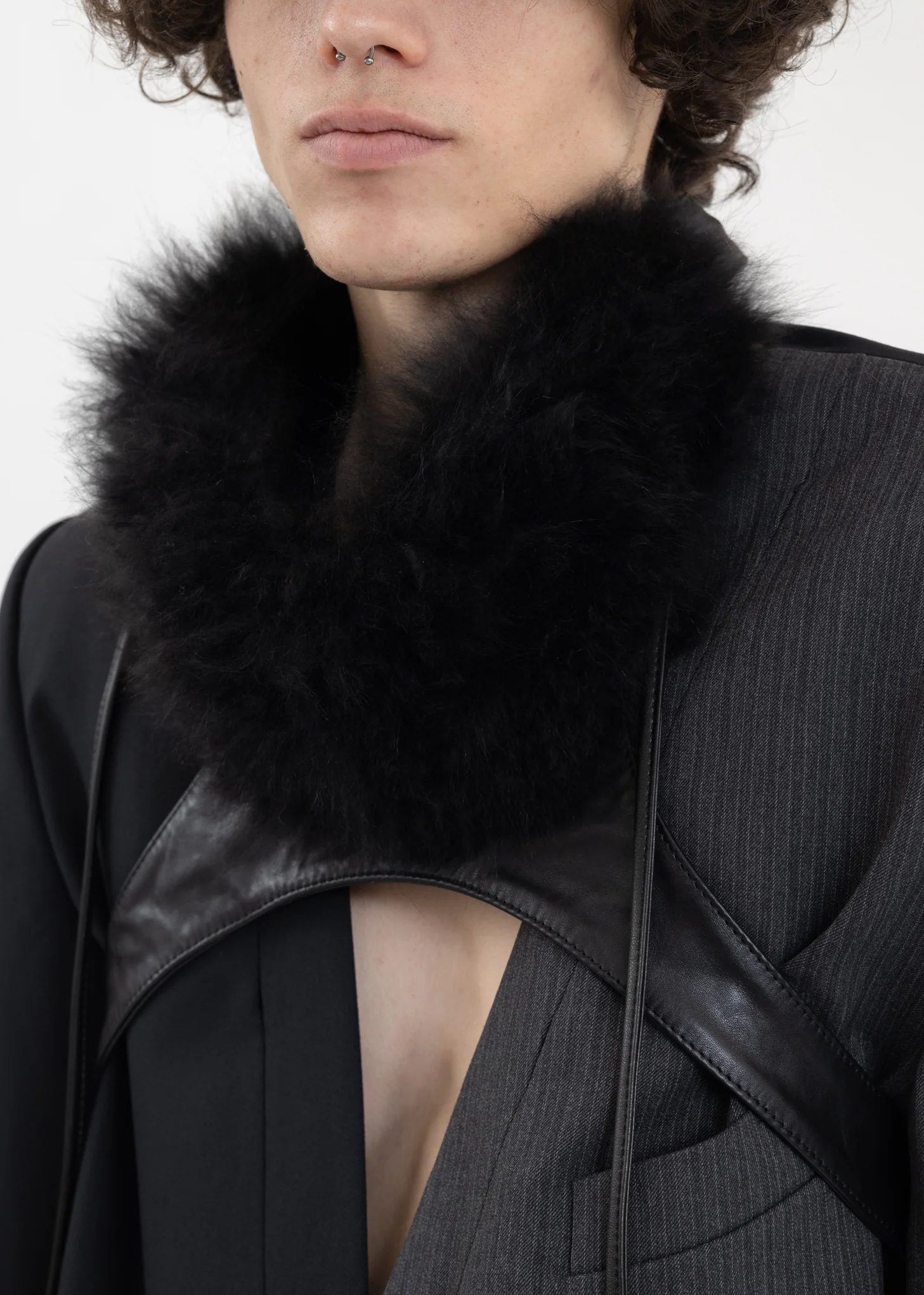 Black Fur And Leather Cross Neck Warmer - Image 2
