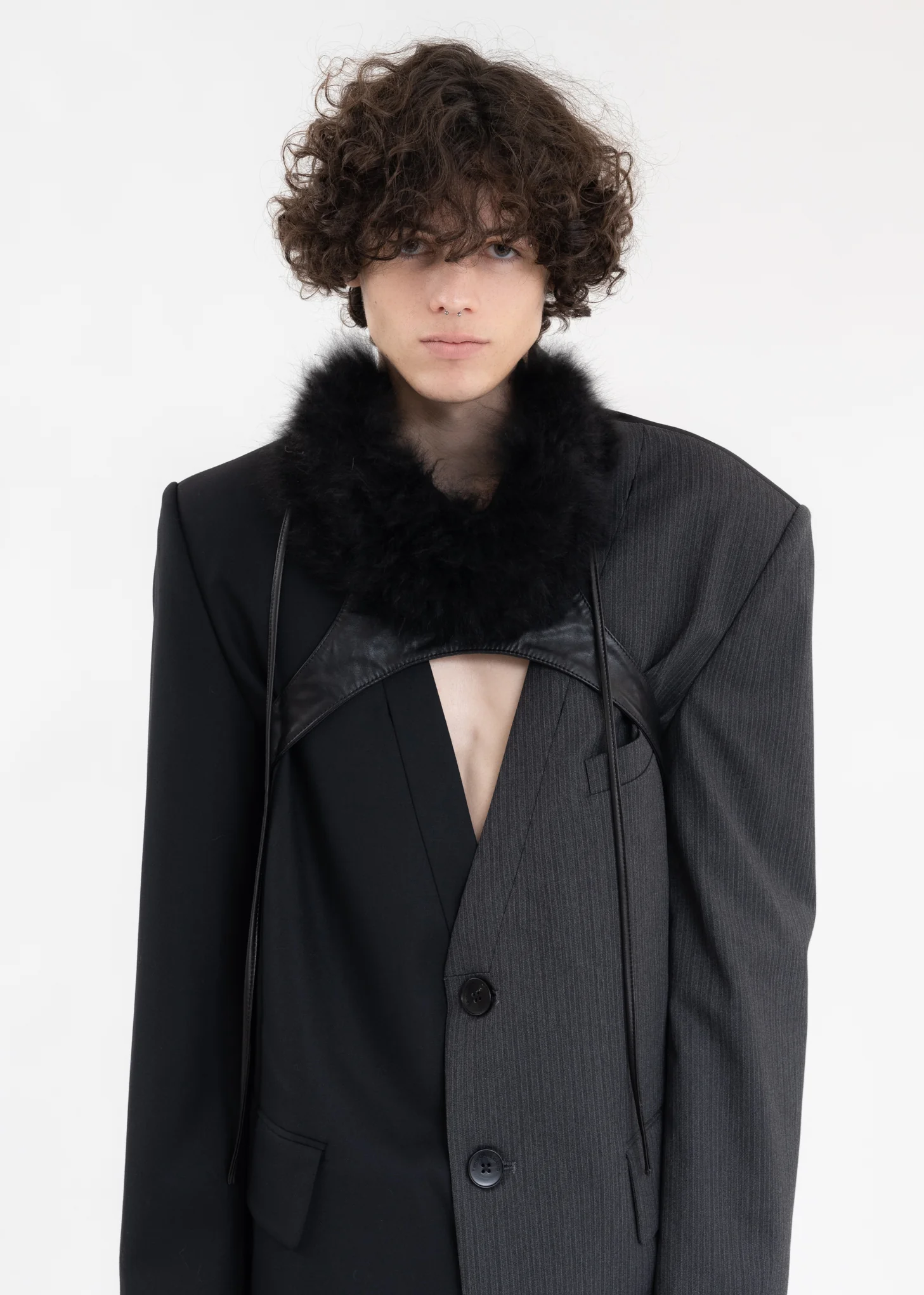 Black Fur And Leather Cross Neck Warmer - Image 5